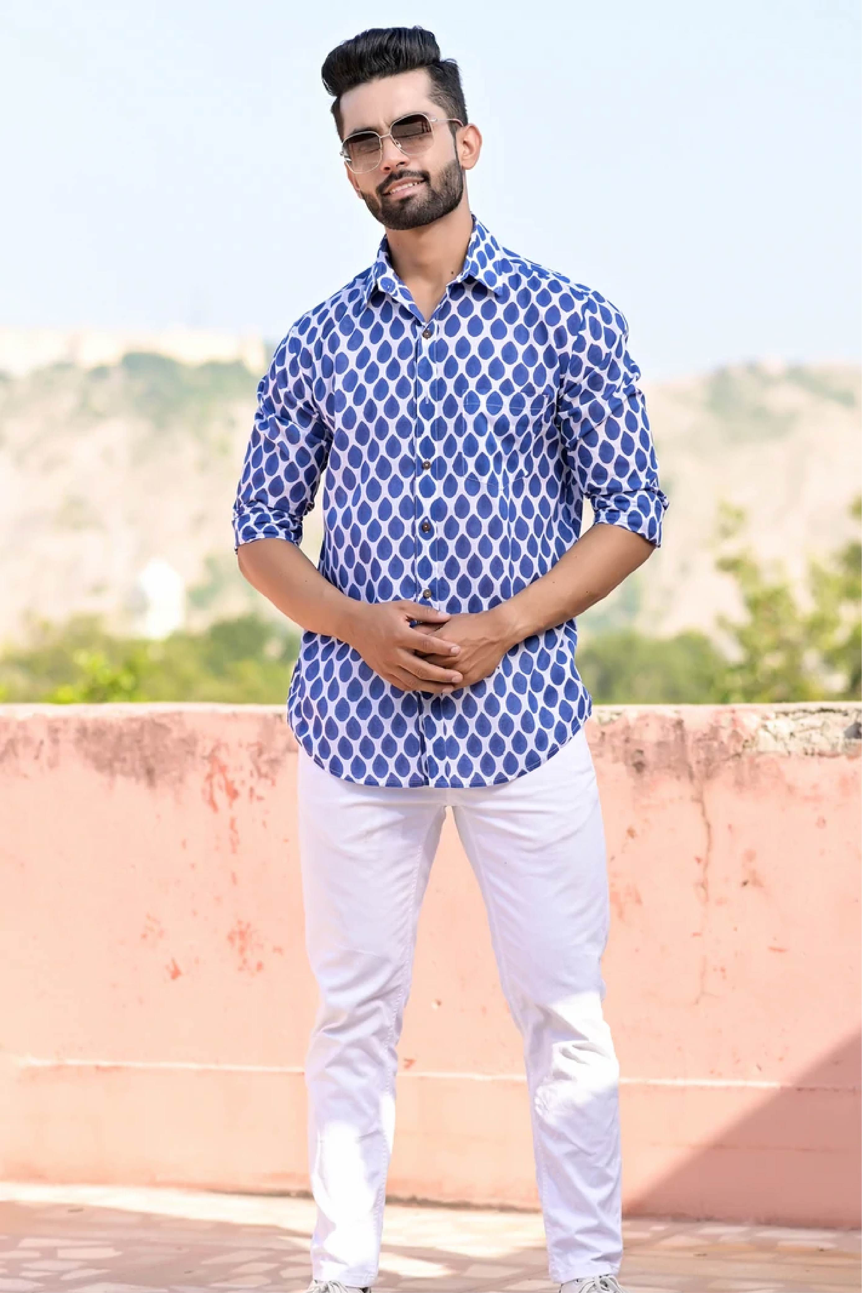Shirt Full Sleeve Mens Droplet Indigo