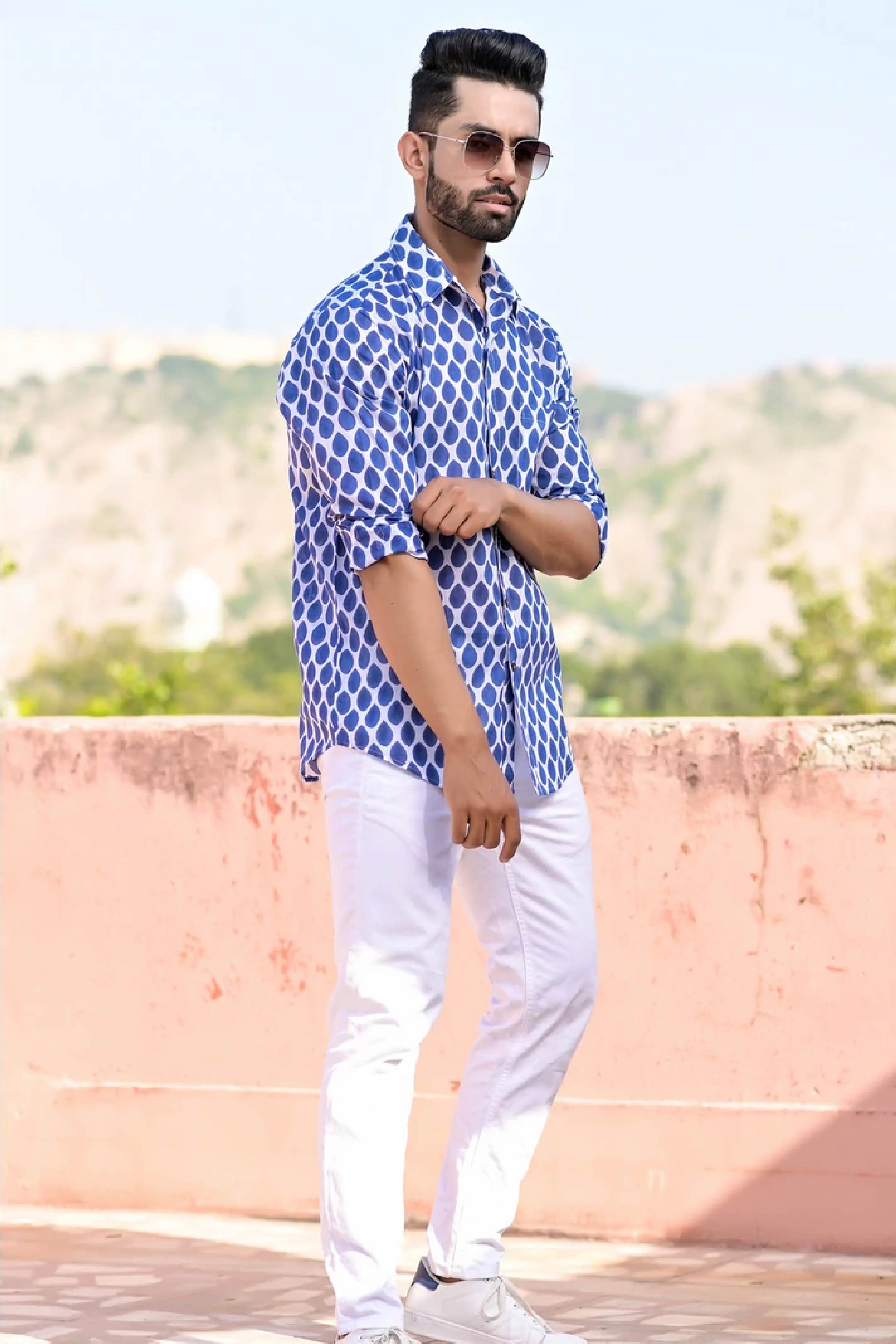 Shirt Full Sleeve Mens Droplet Indigo