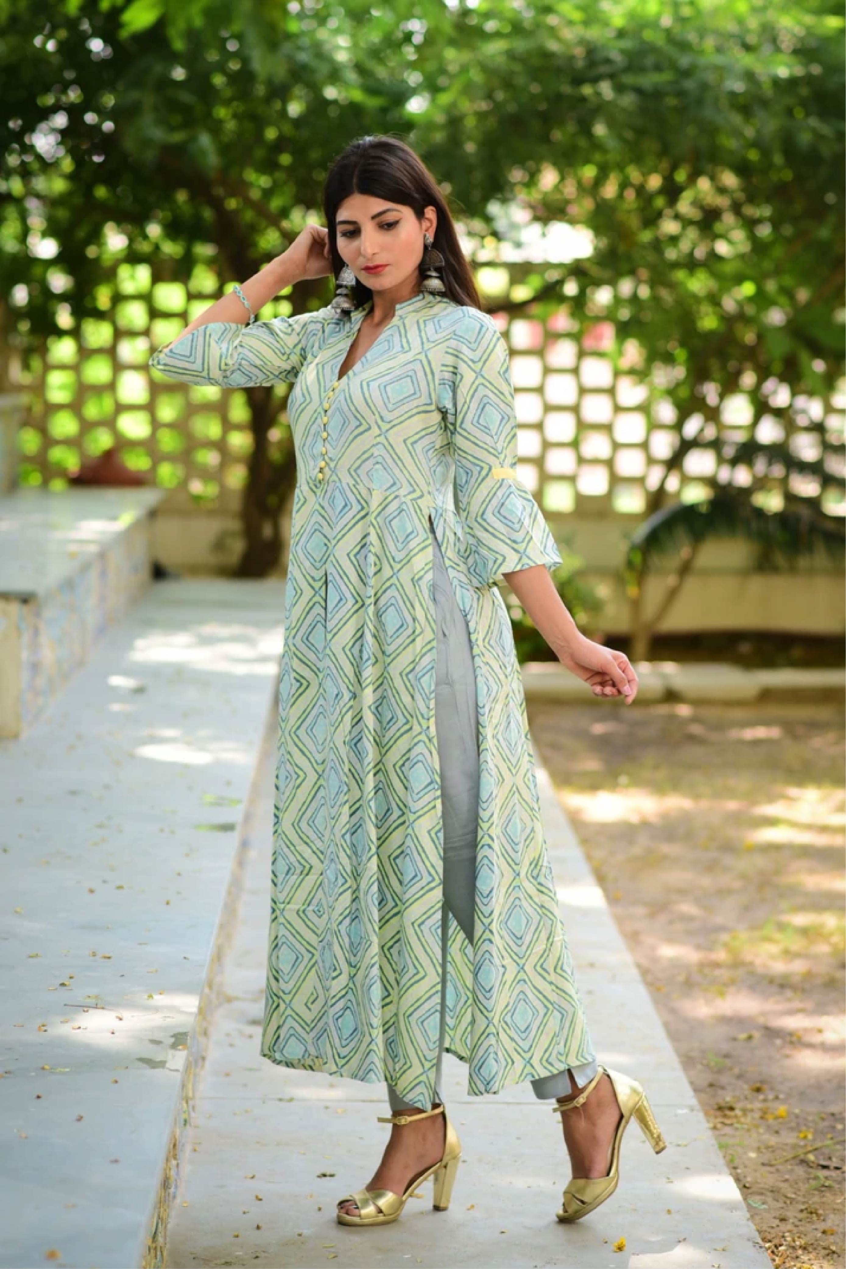 Kurta Long Women Front Open Rhombus