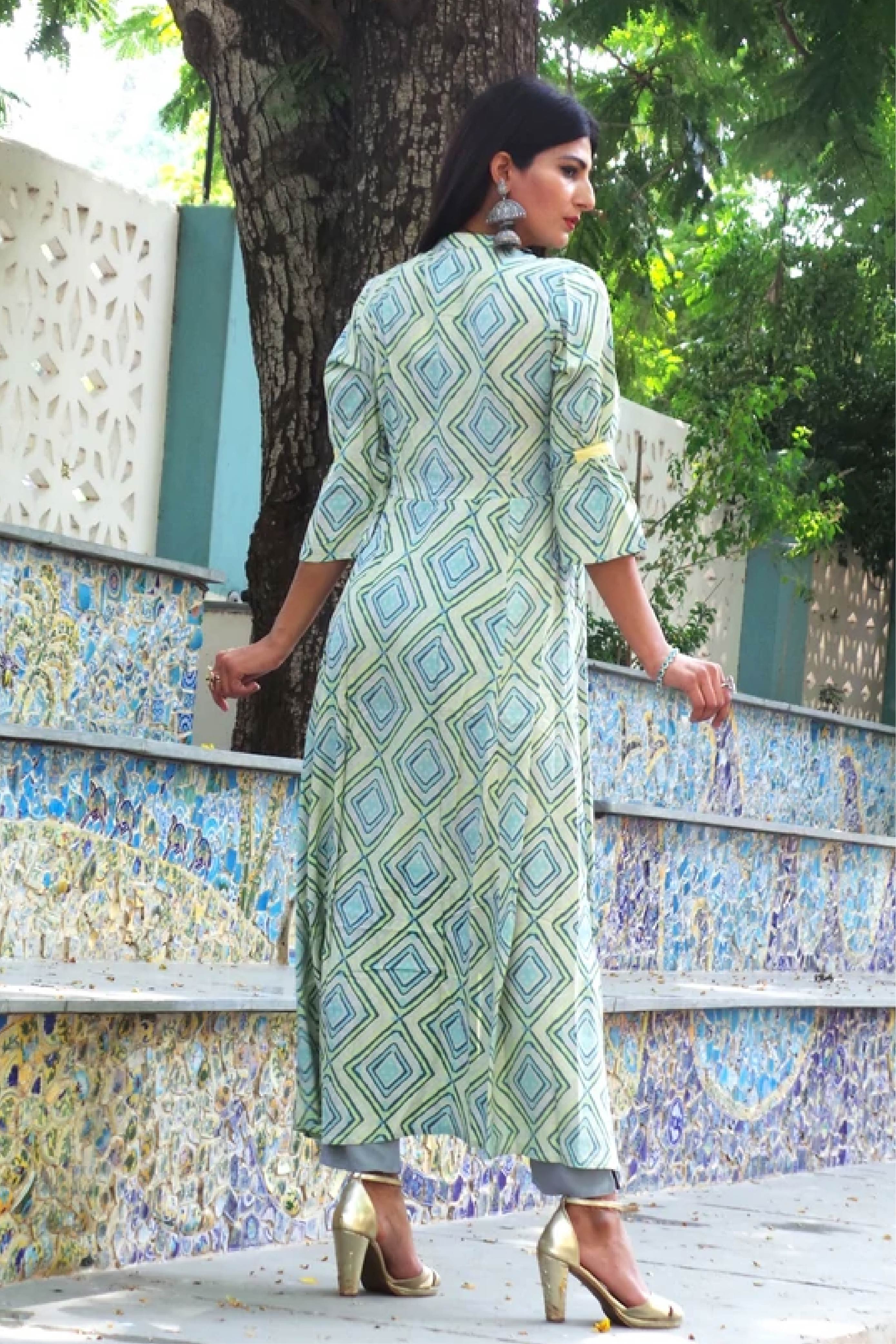 Kurta Long Women Front Open Rhombus