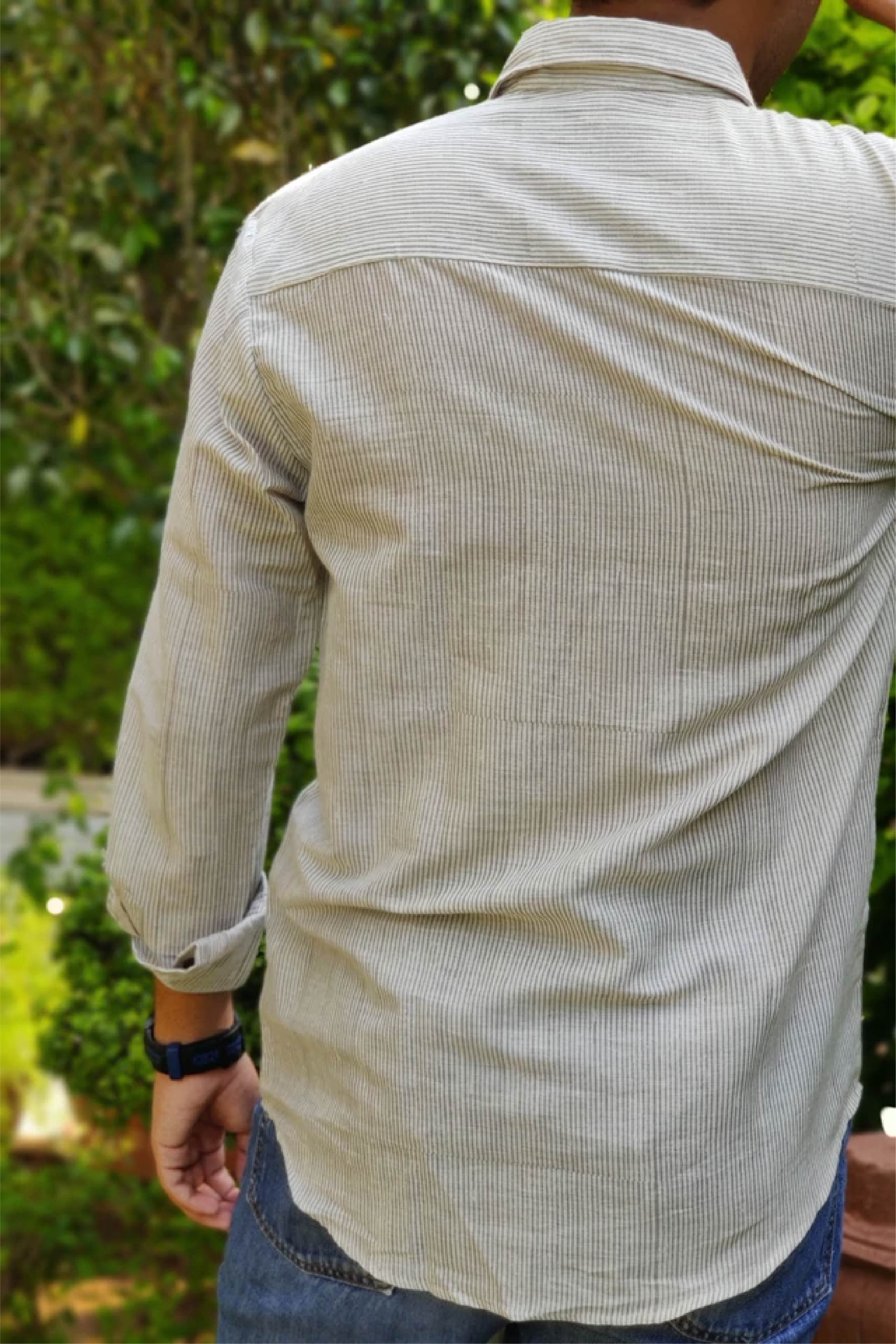 Men Full Sleeves Shirt-Grey Stripes Narrow