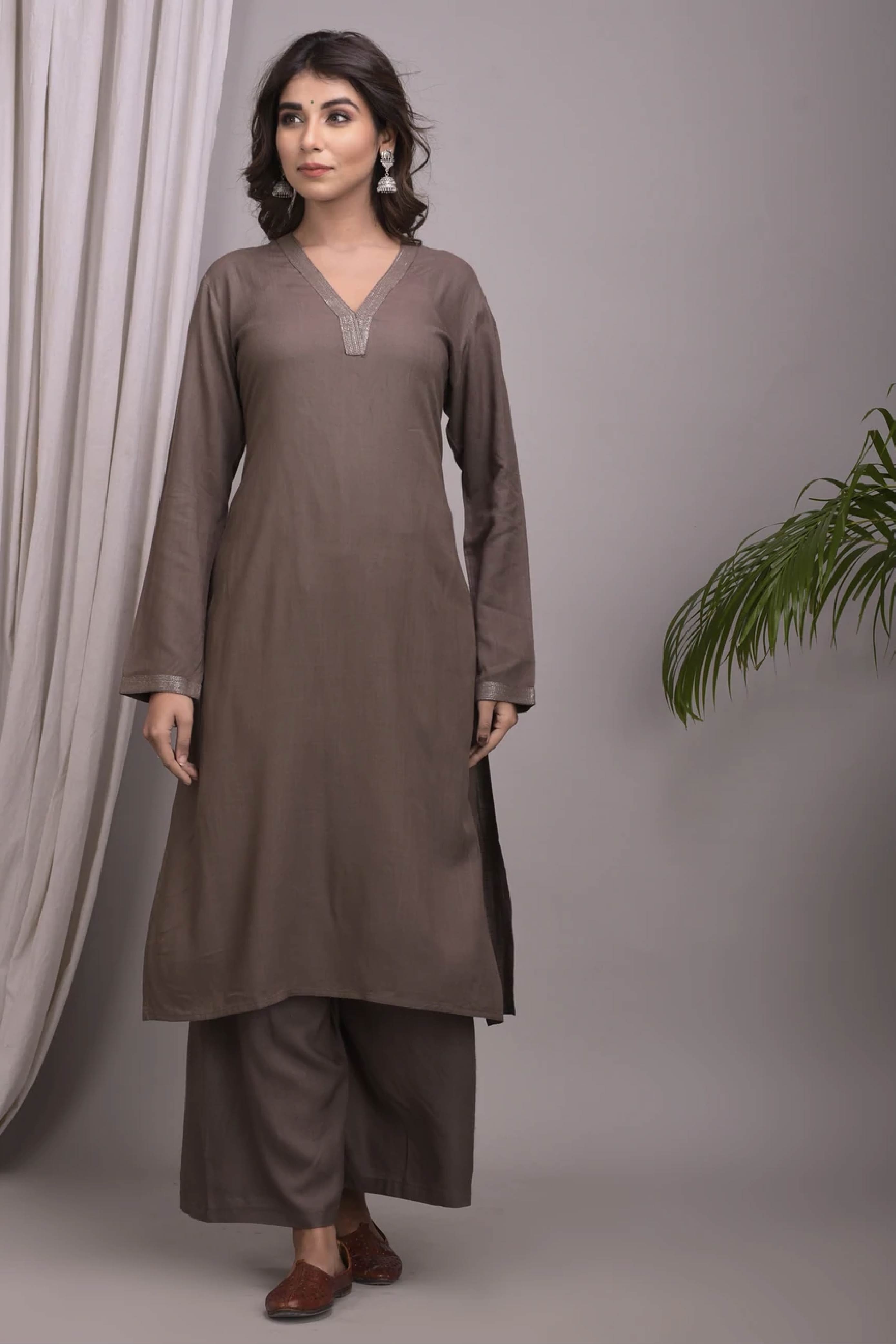 Kurta Set Women Set of 2 Charcoal Grey