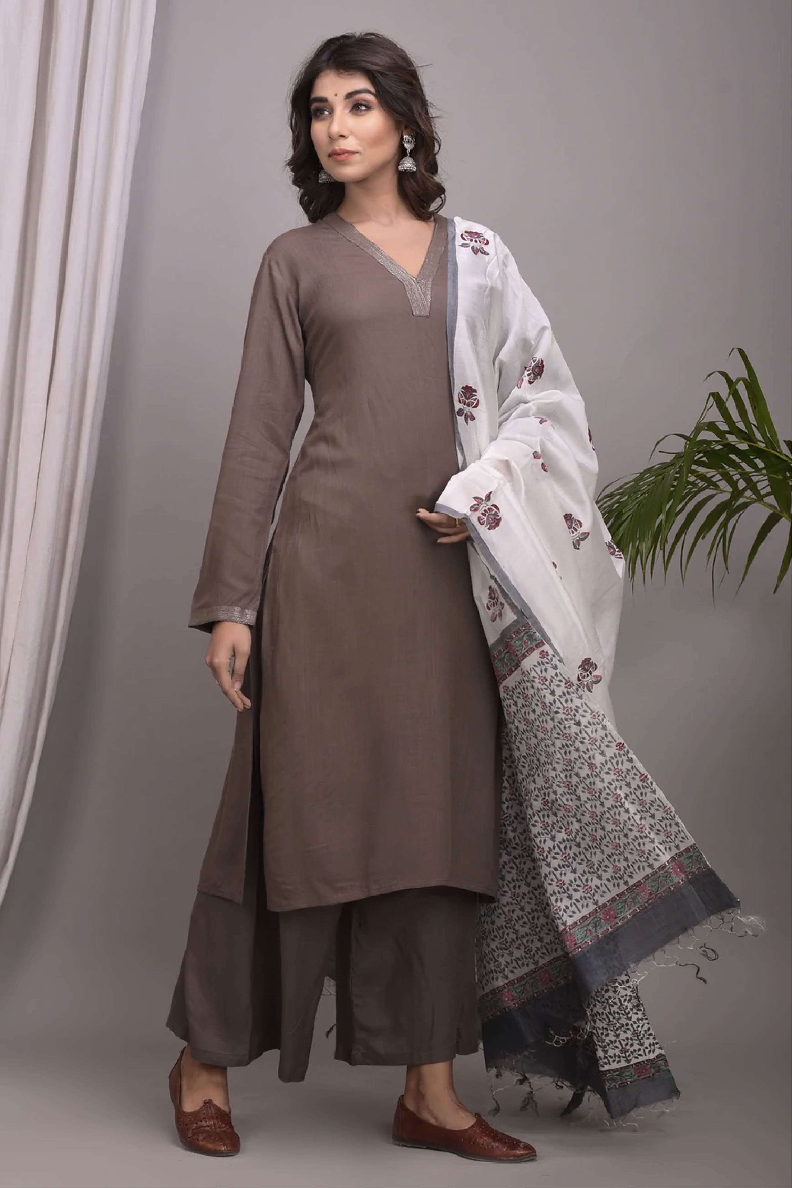 Kurta Set Women Set of 2 Charcoal Grey
