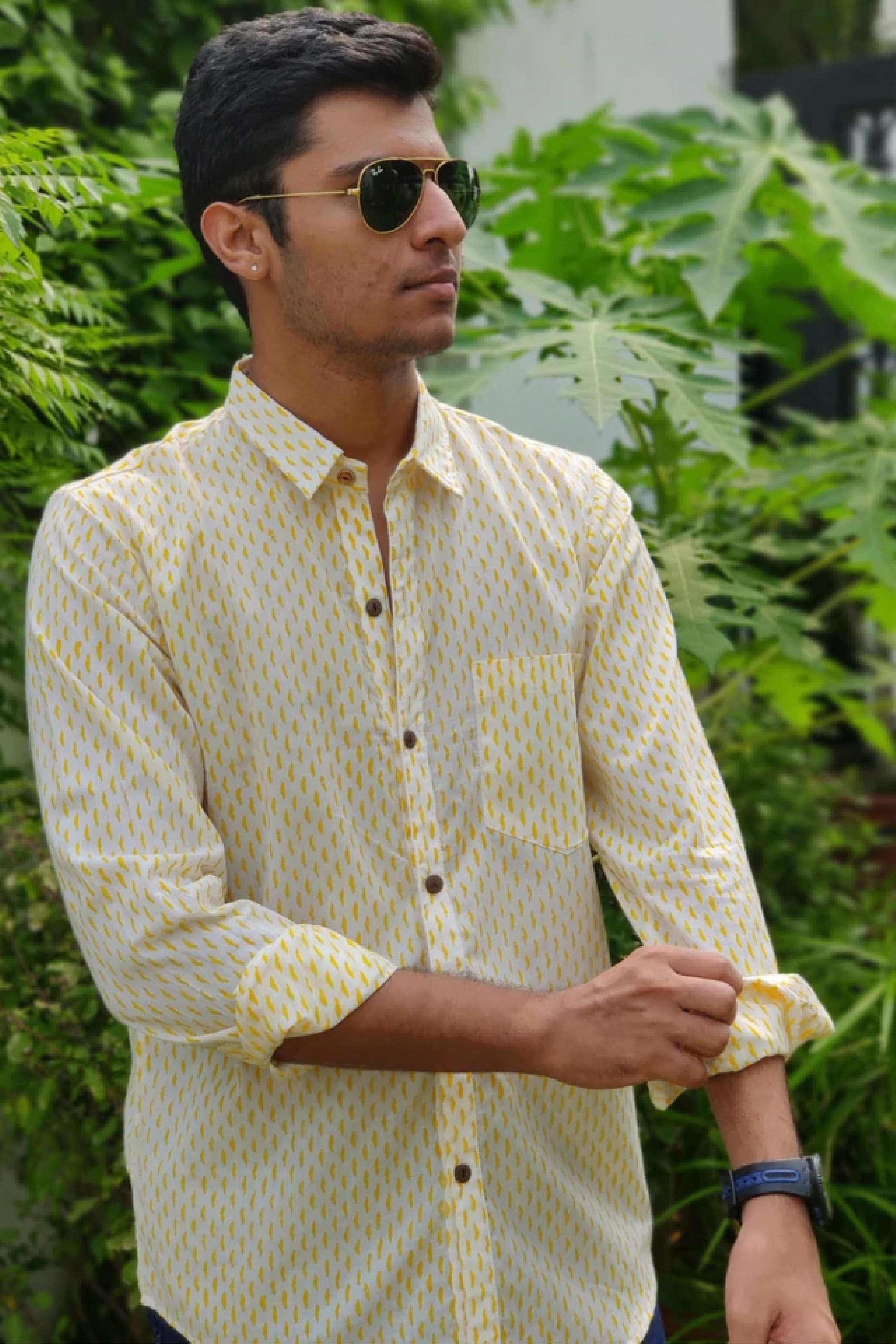 Men Yellow Dot Full Sleeve Shirt
