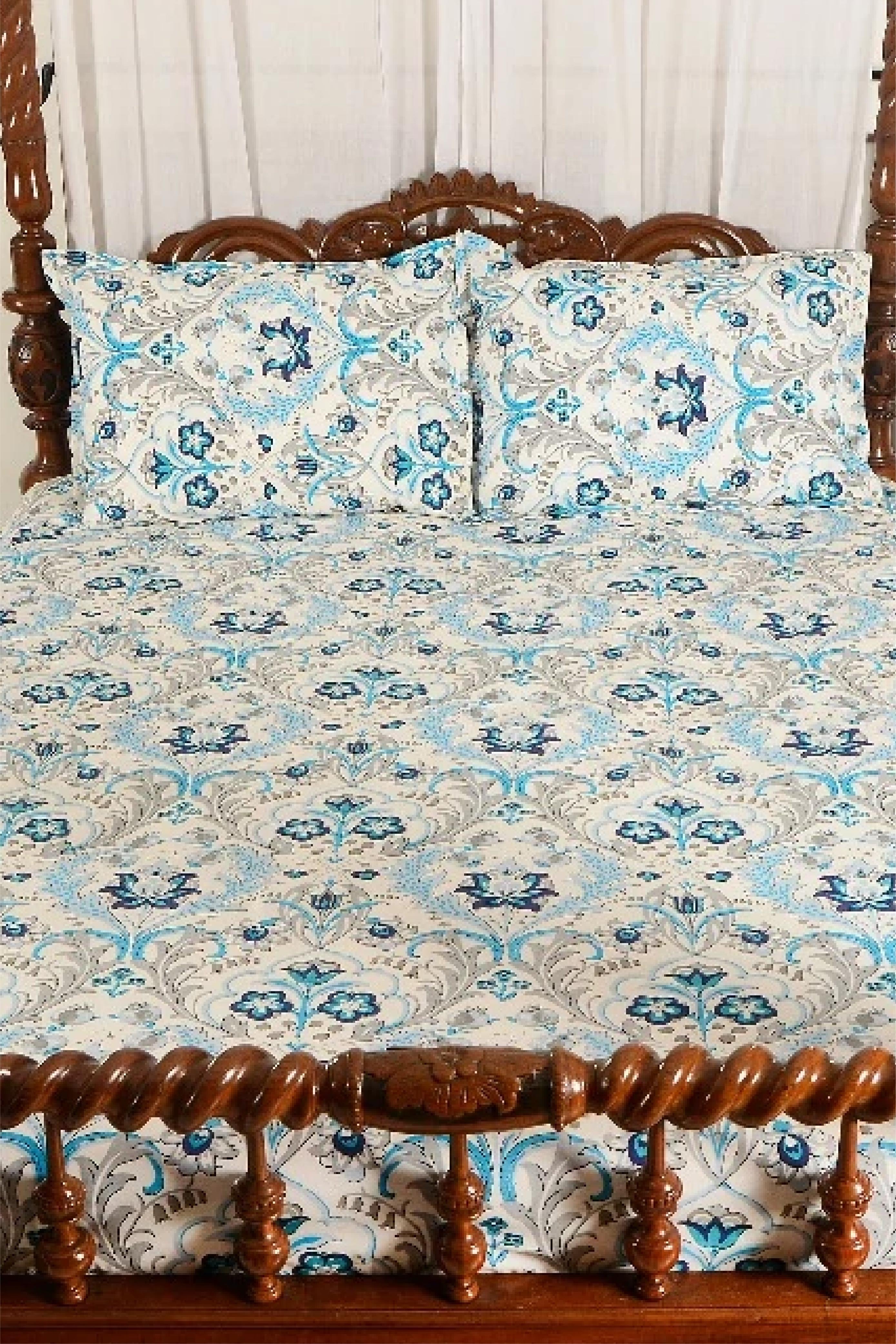 Aqua Blue Jaal - Bed Sheet