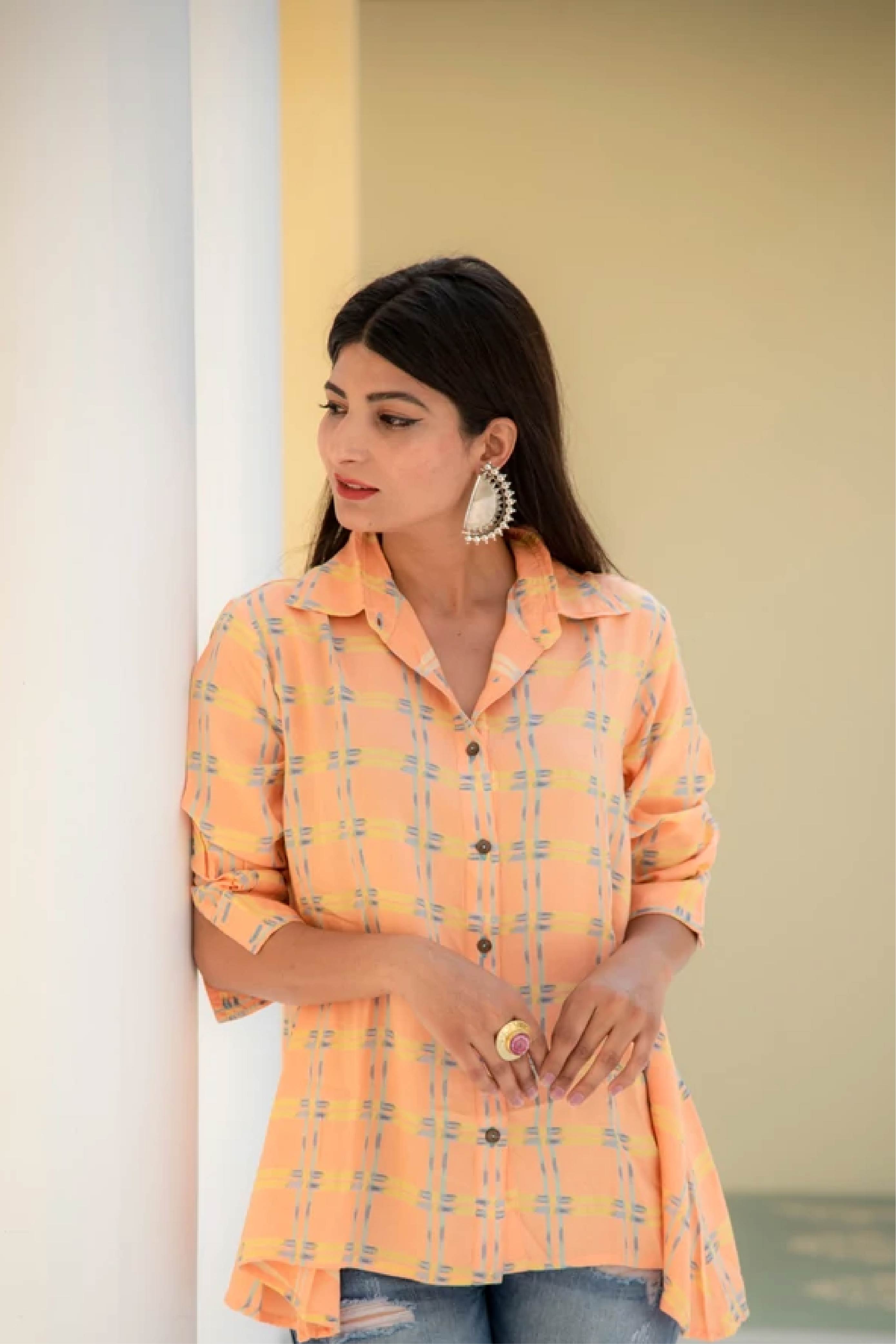 Women Peach Cross Flare Shirt