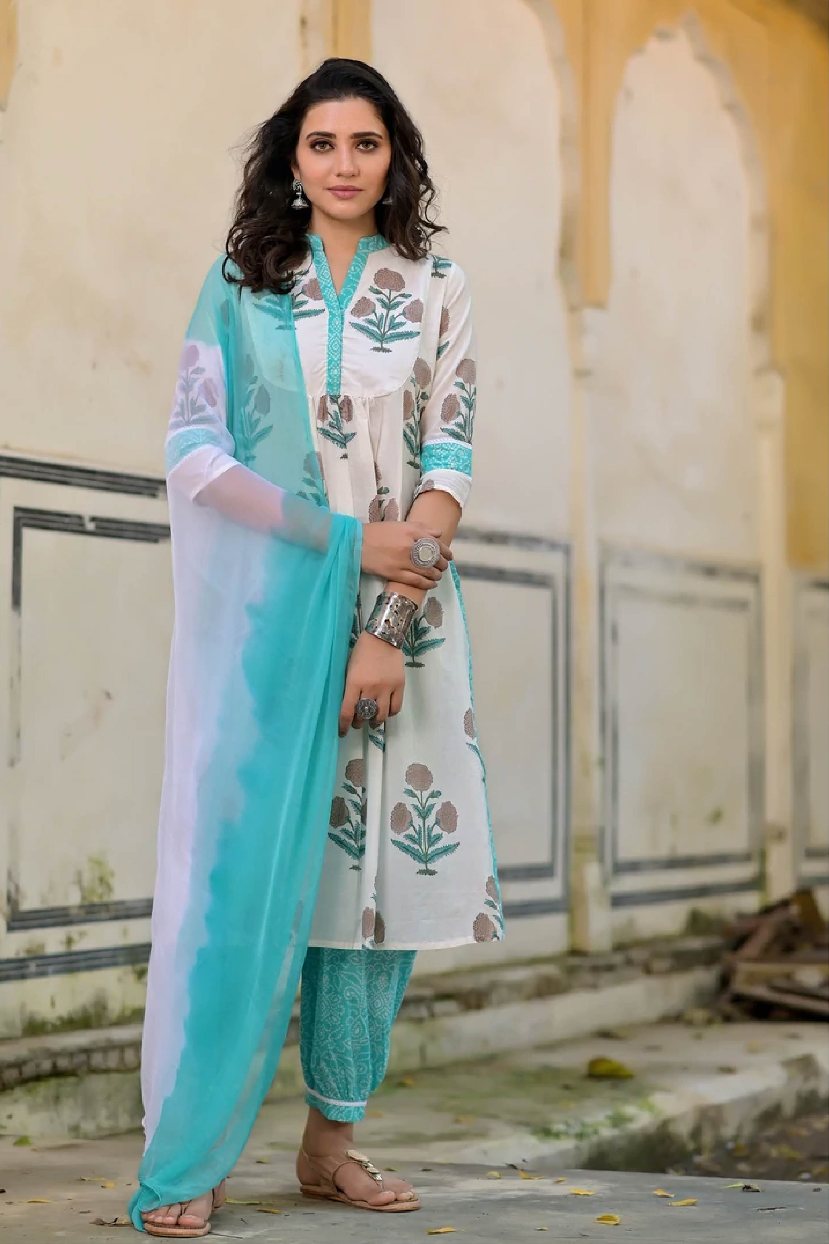 Suit Set of 3 Mughal Boota Teal