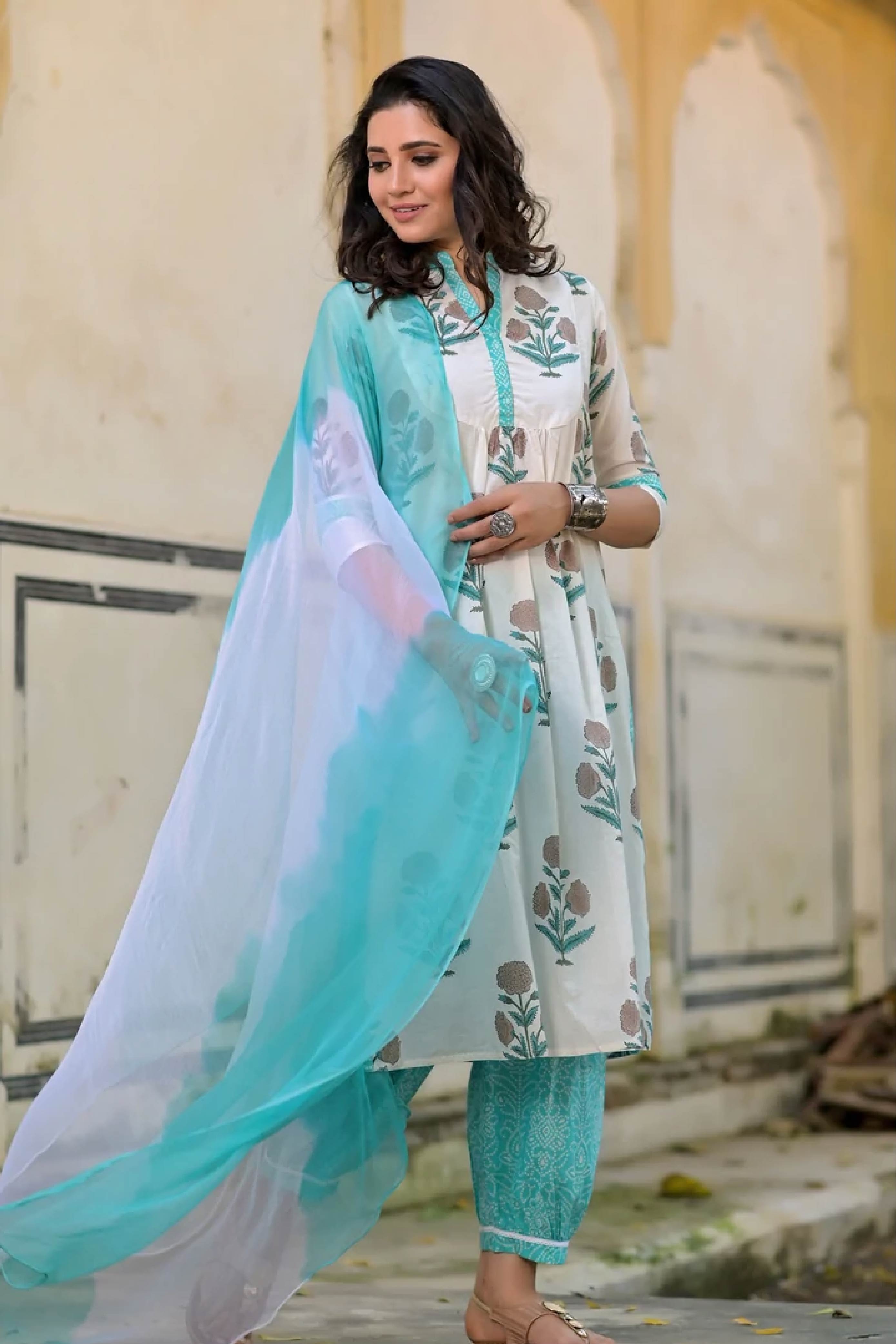 Suit Set of 3 Mughal Boota Teal