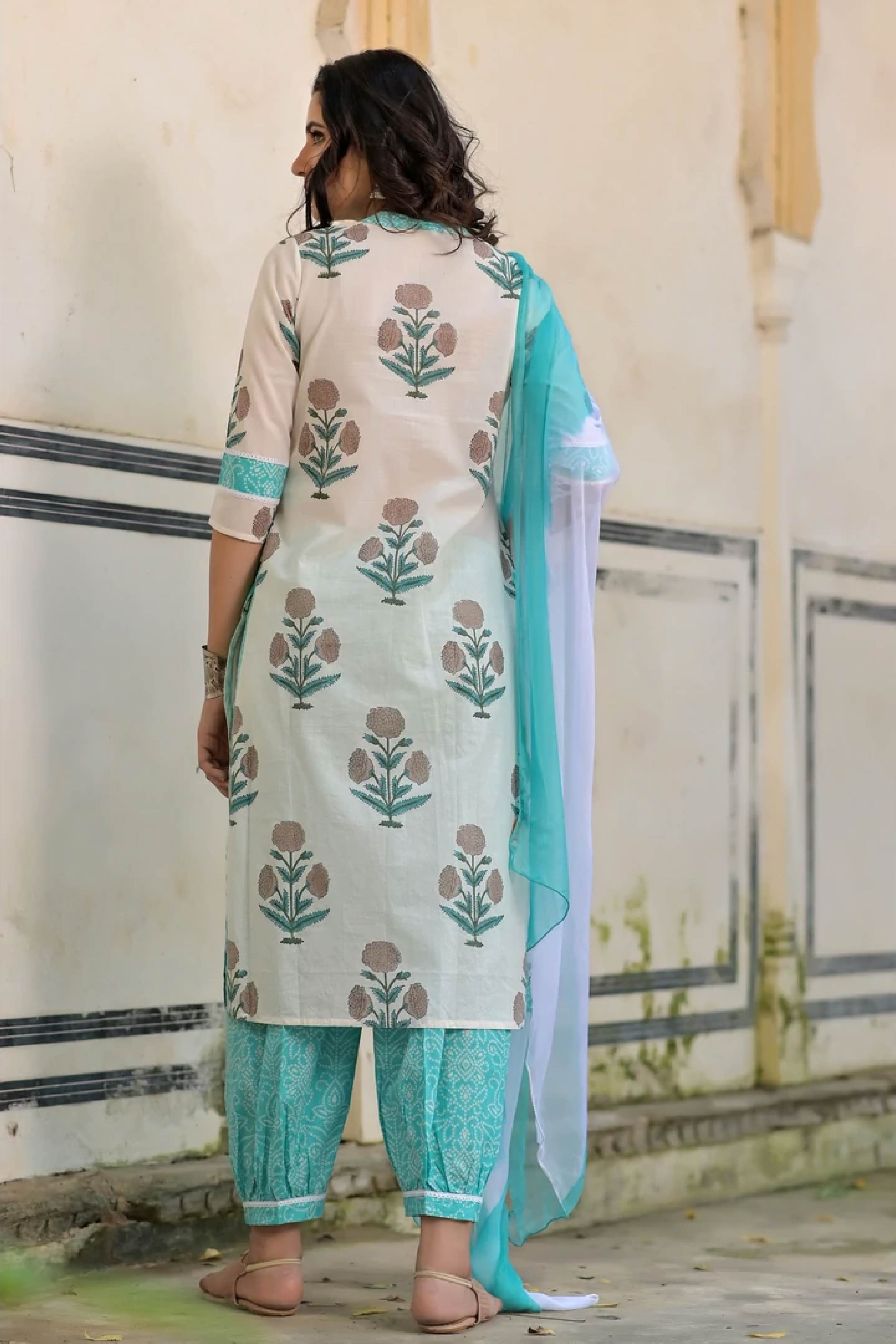 Suit Set of 3 Mughal Boota Teal