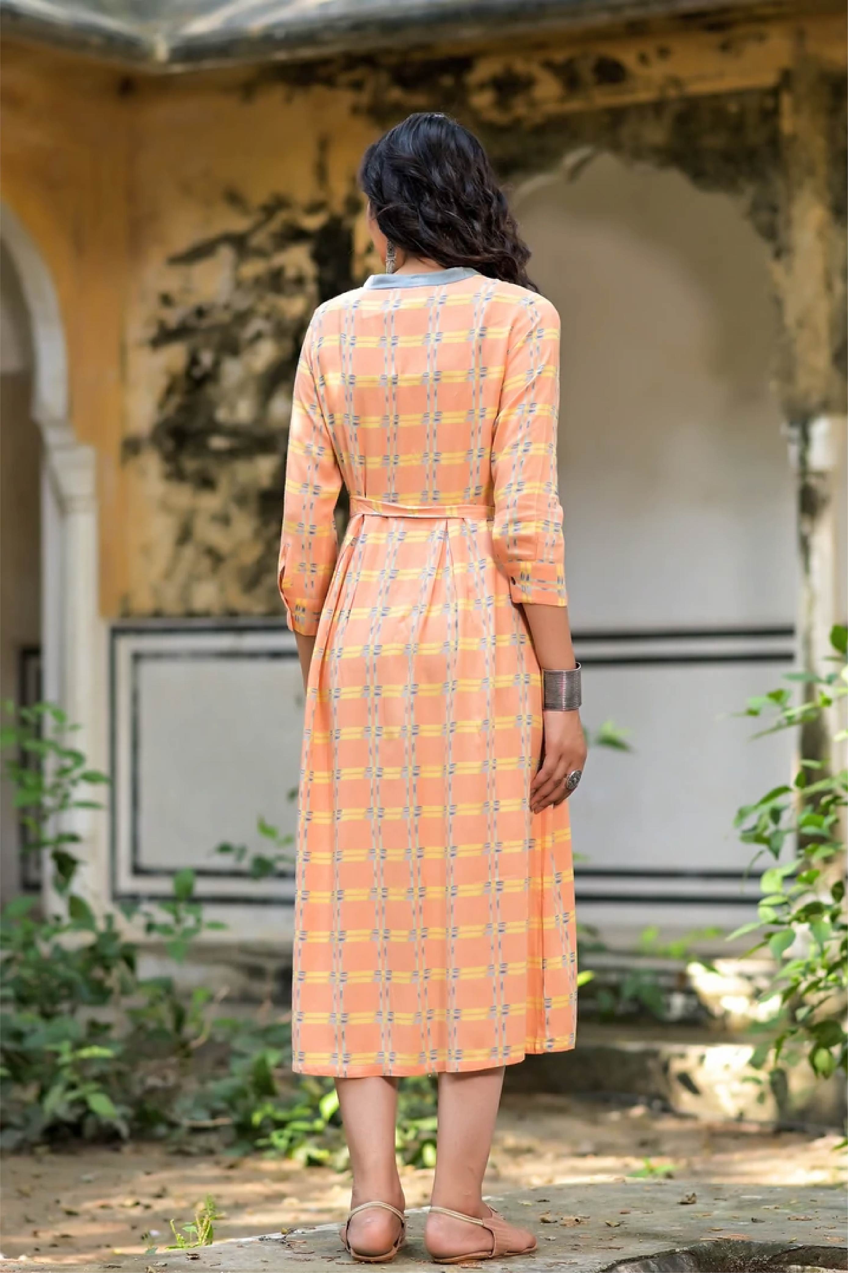 Women Dress Yellow Checks