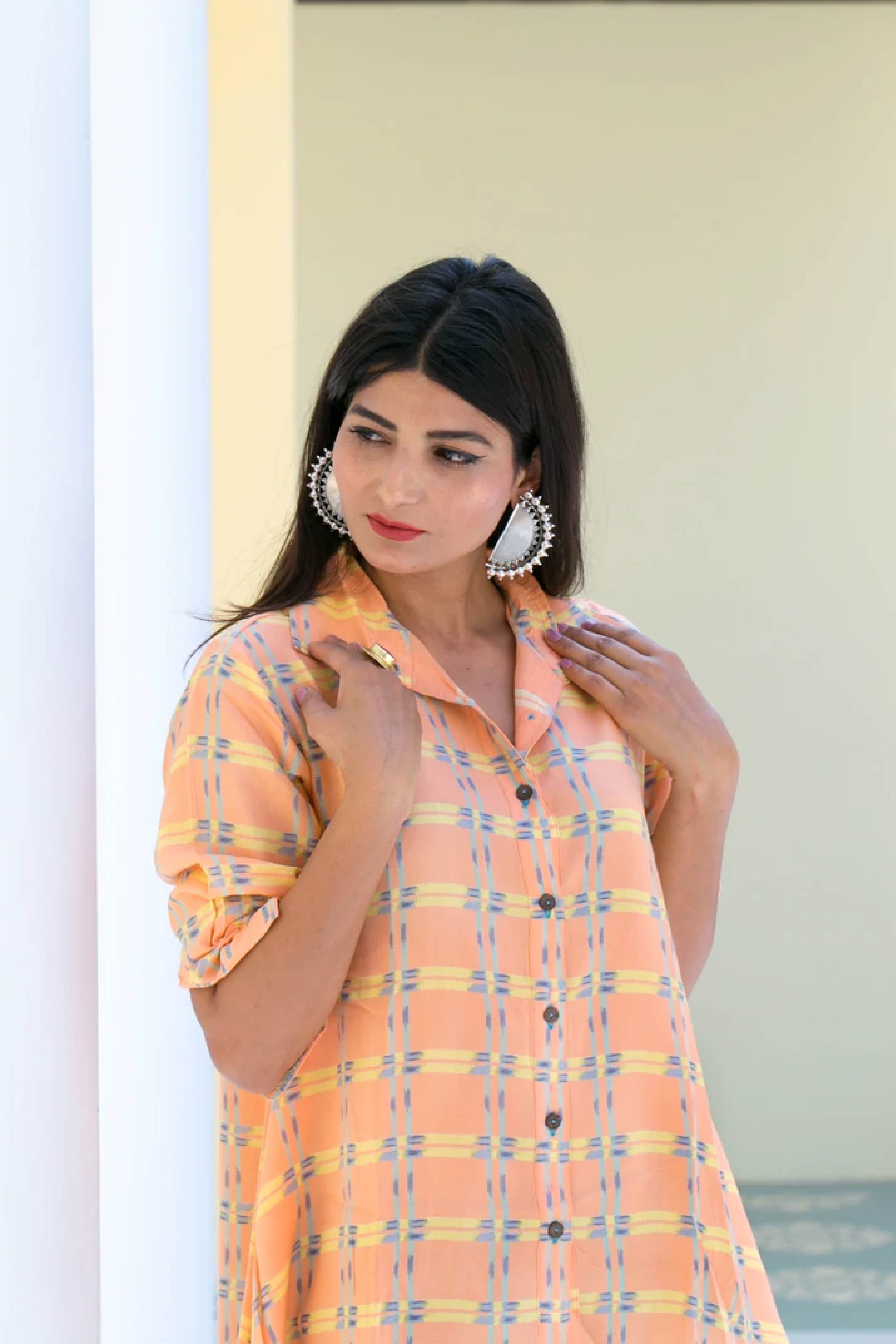Women Peach Cross Flare Shirt