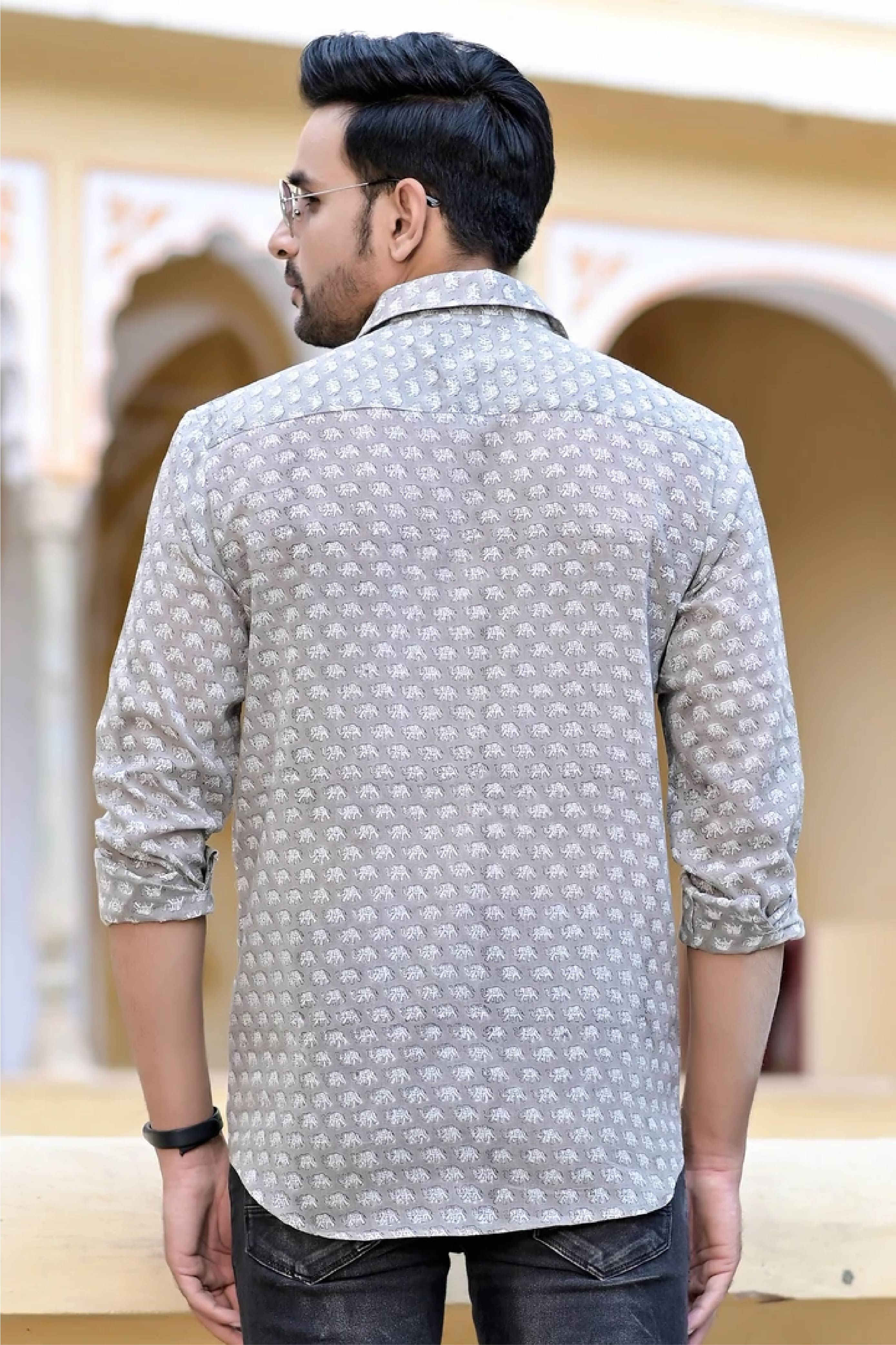 Men Full Sleeve Shirt Brown Elephant