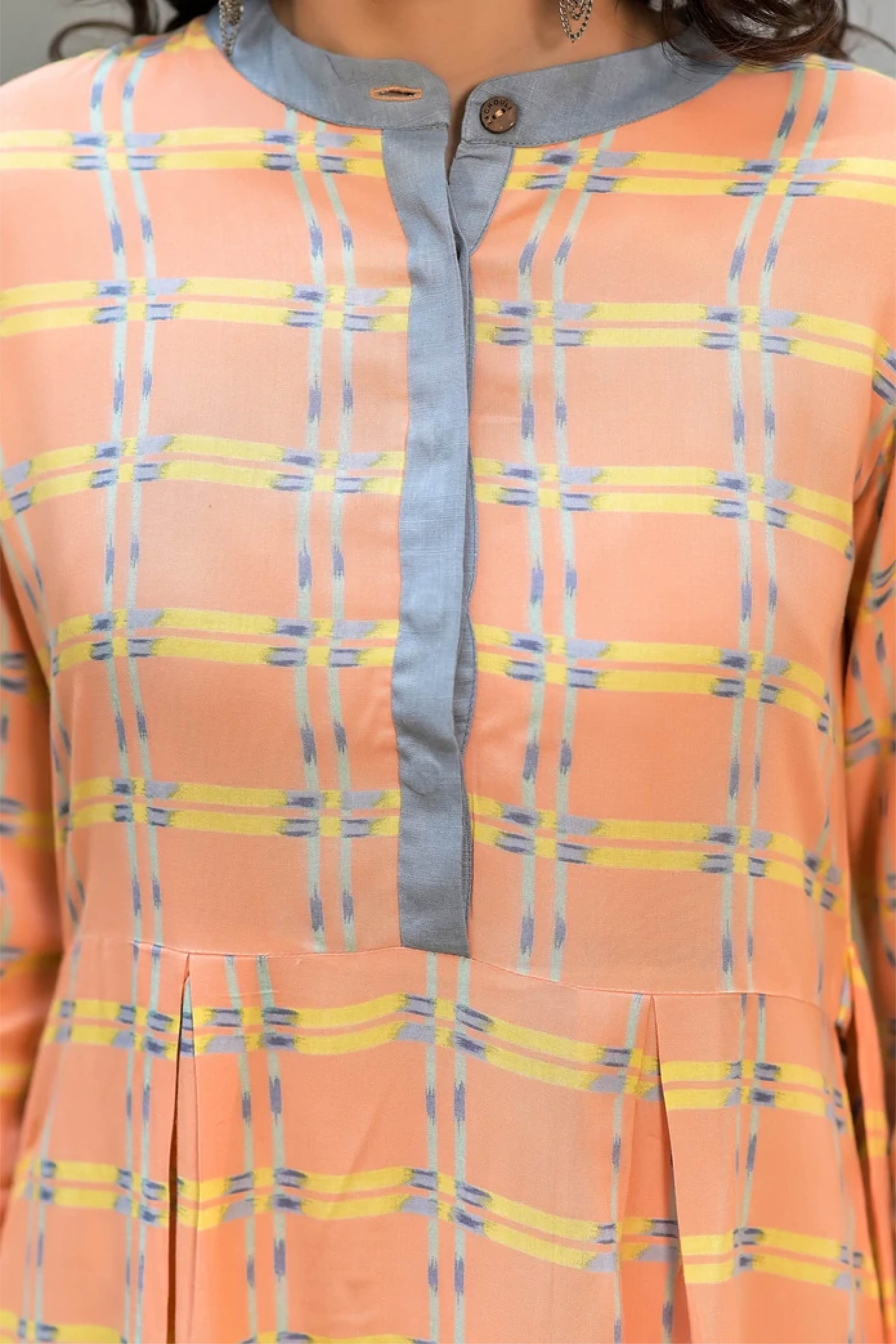 Women Dress Yellow Checks