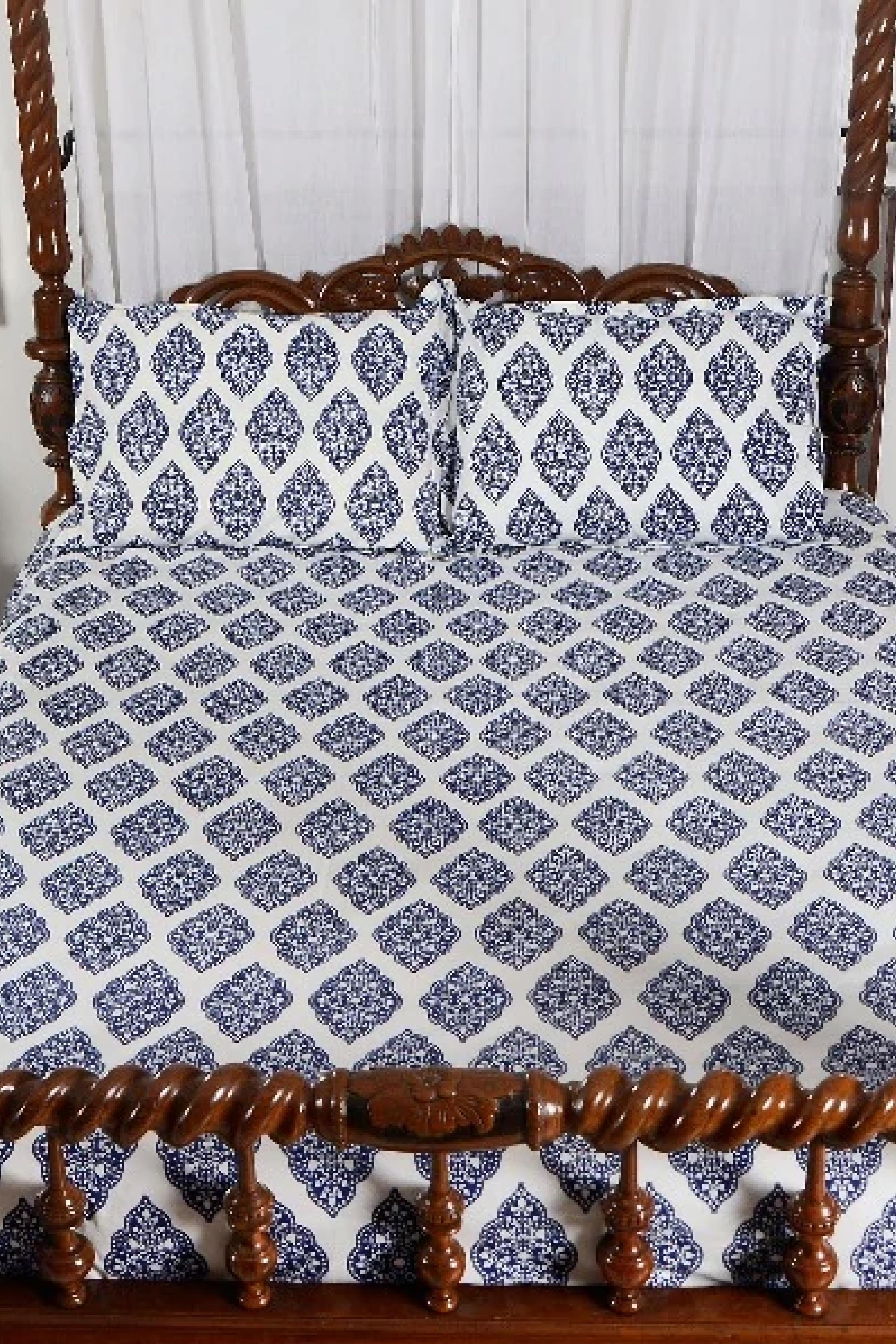 Blue Block Leaf - Bed Sheet