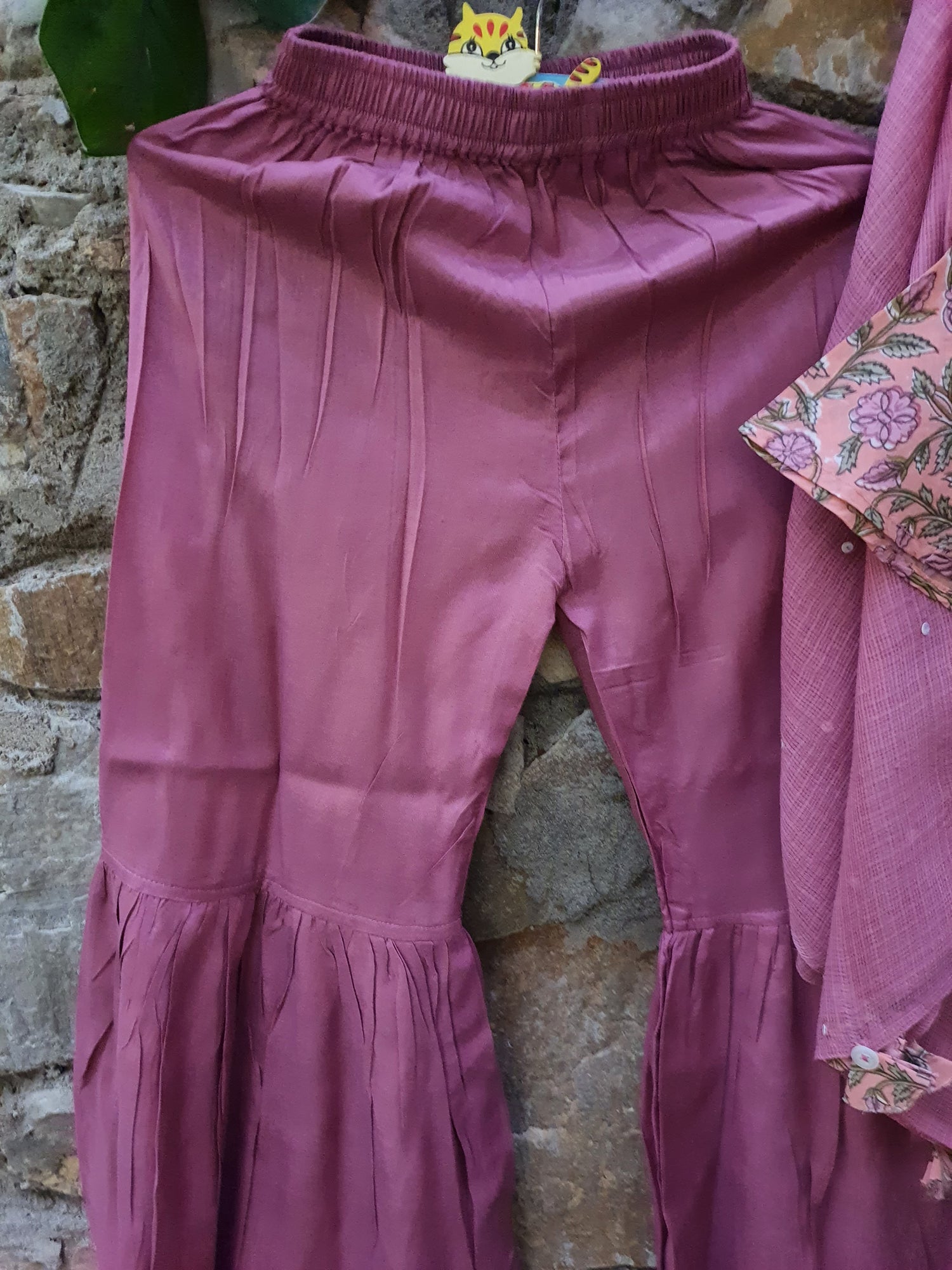 Girl Onion Pink Jaal Sharara Set-Set Of 3