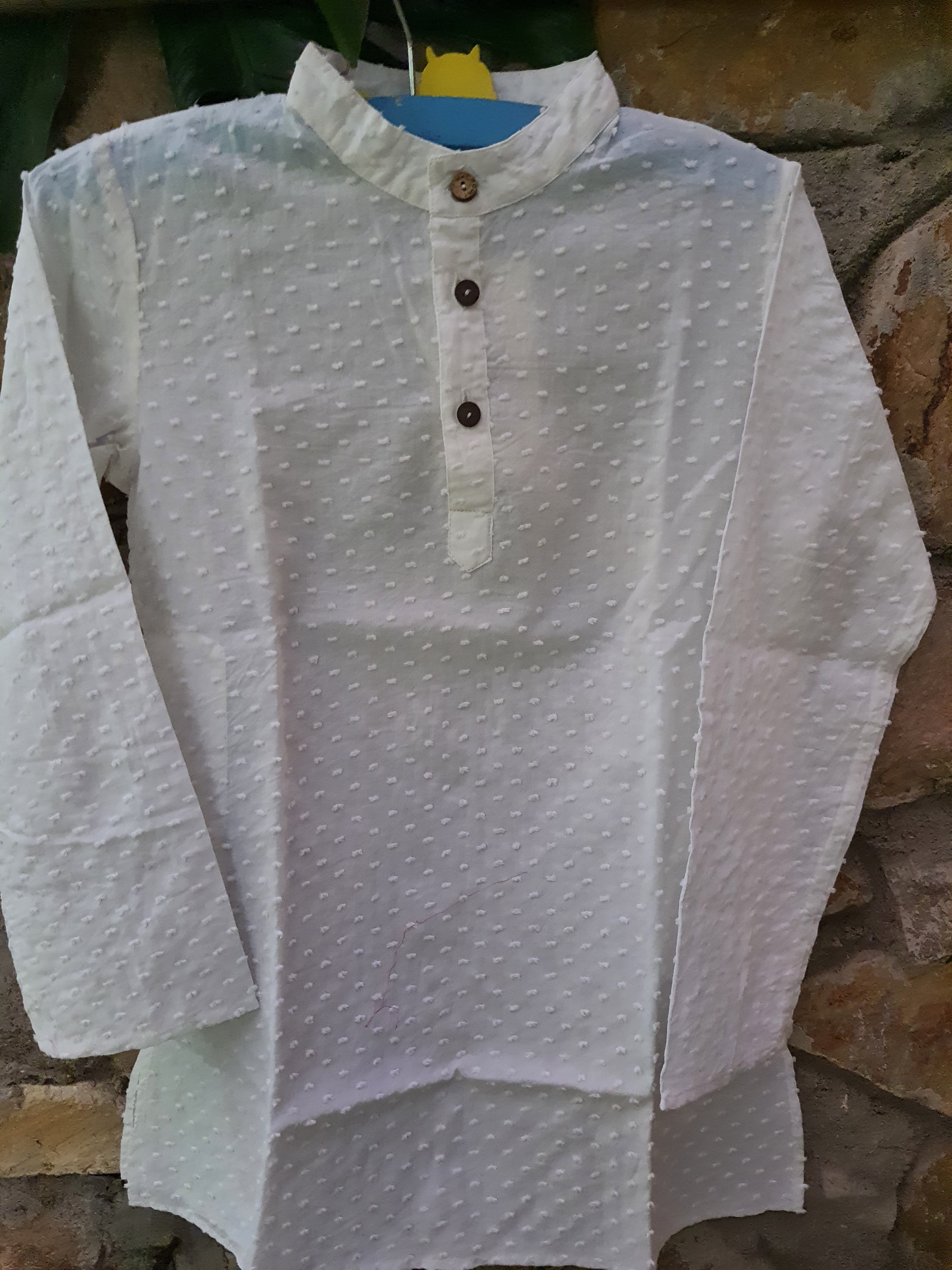 Boys White Small Dobby Kurta