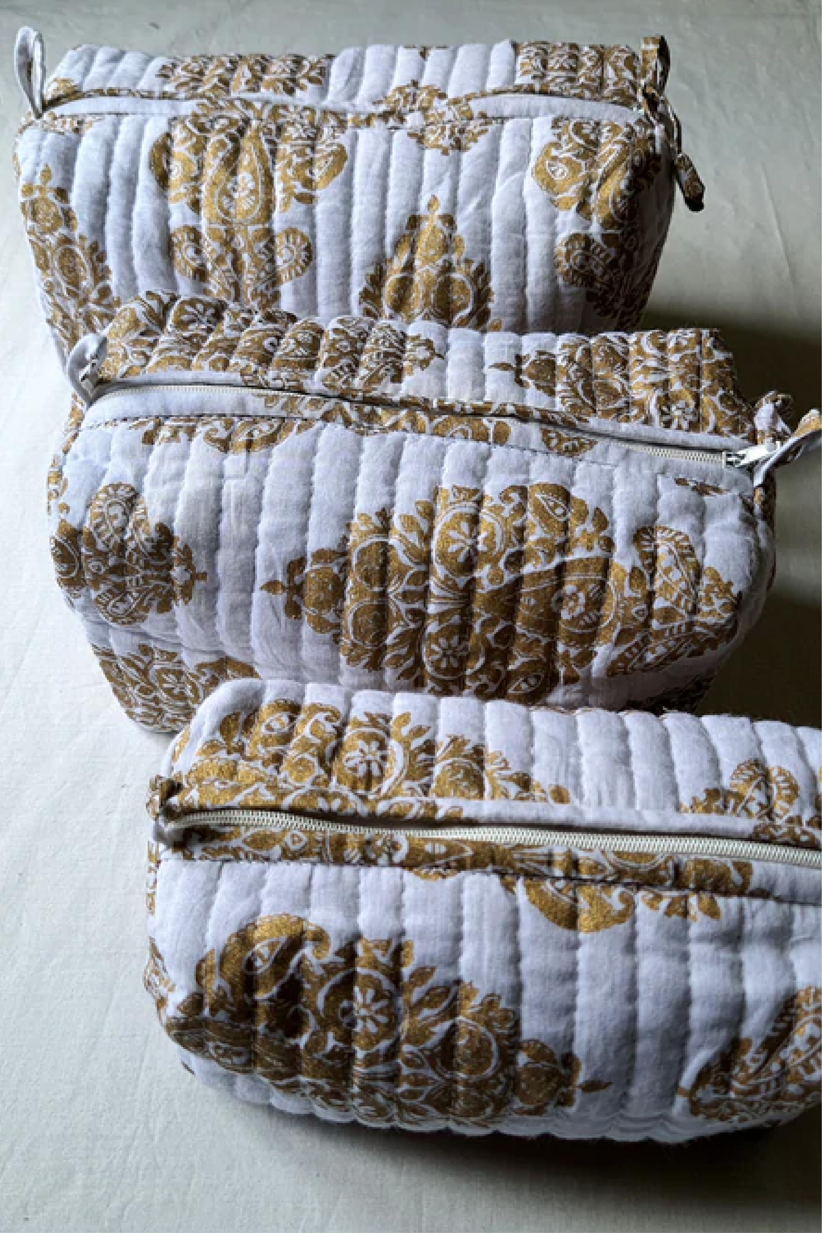 Gold Printed-Quilted Pouch Set S/3