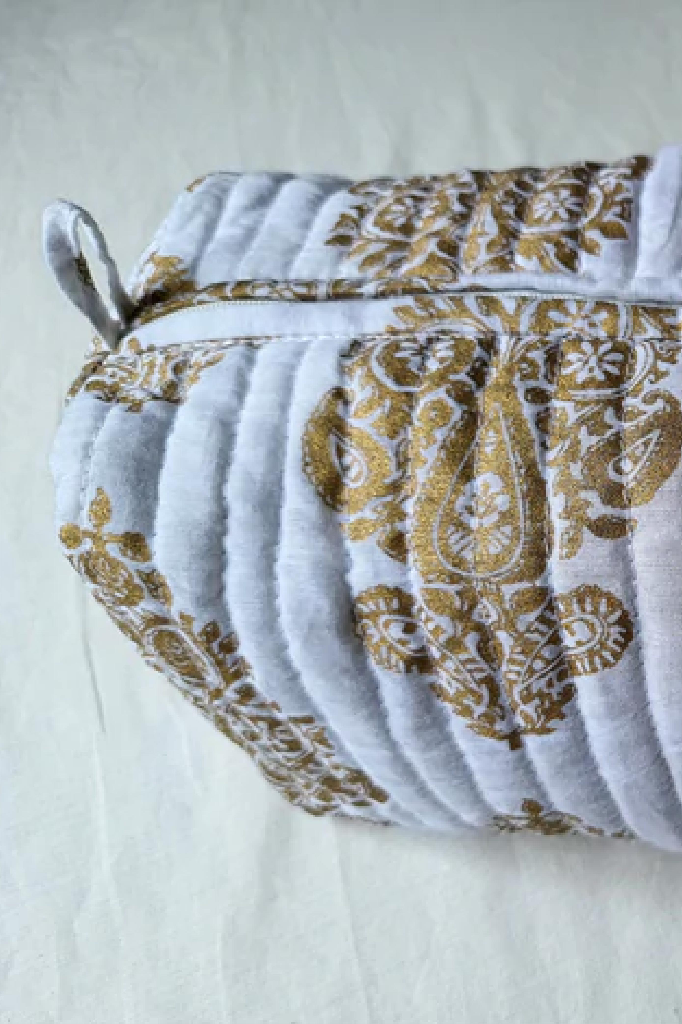 Gold Printed-Quilted Pouch Set S/3