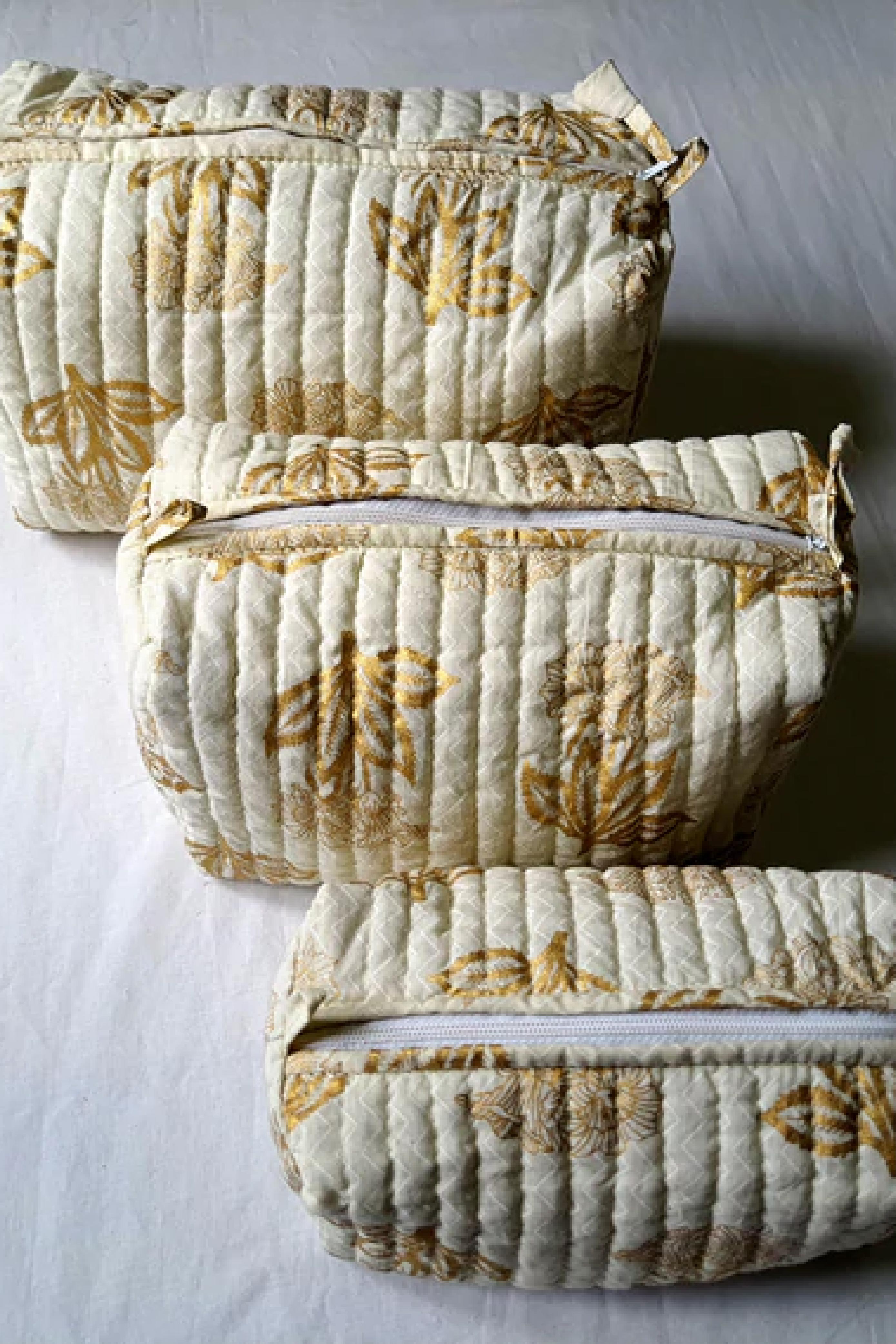 Gold Printed-Quilted Pouch Set S/3