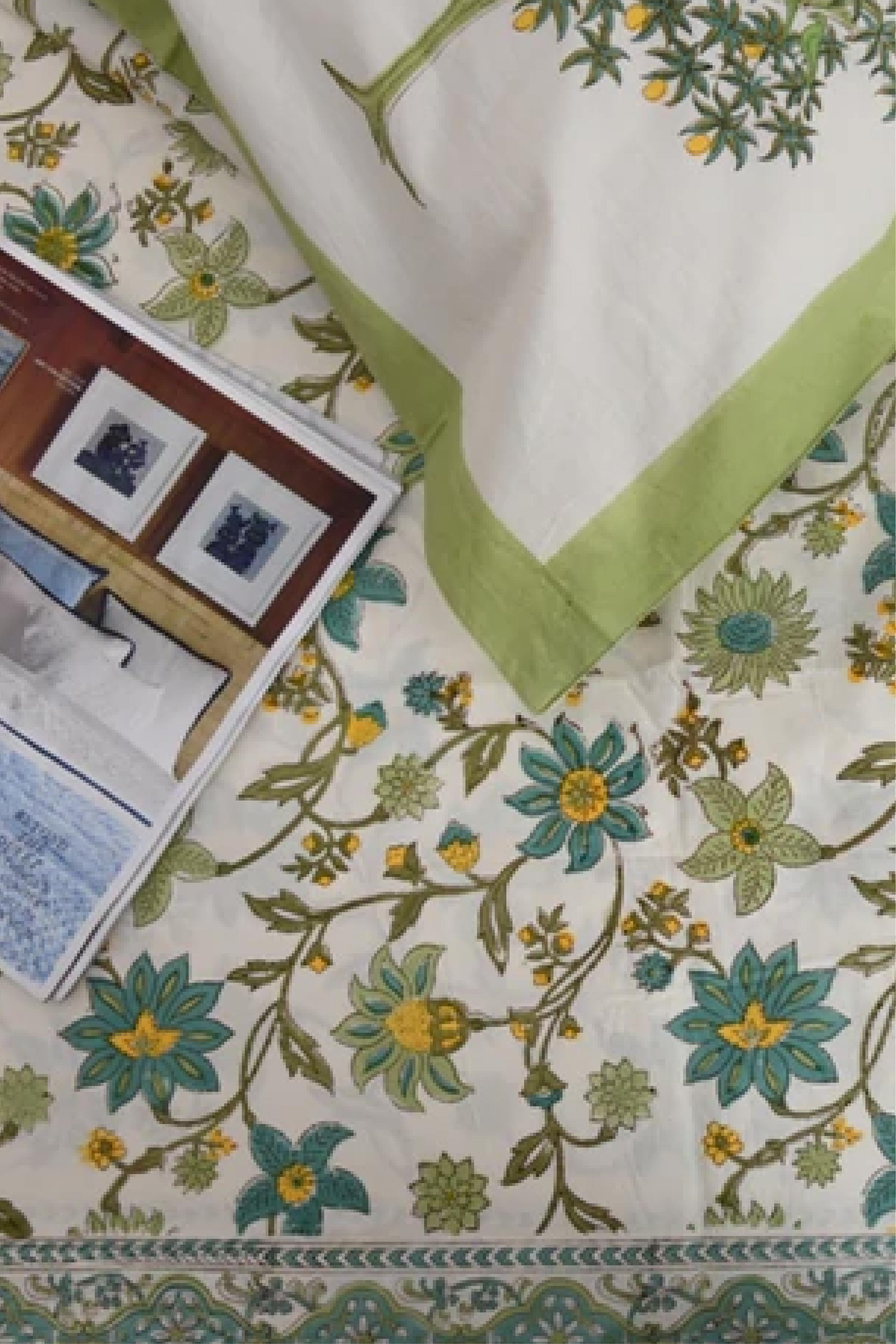 Green Floral Bed Sheet