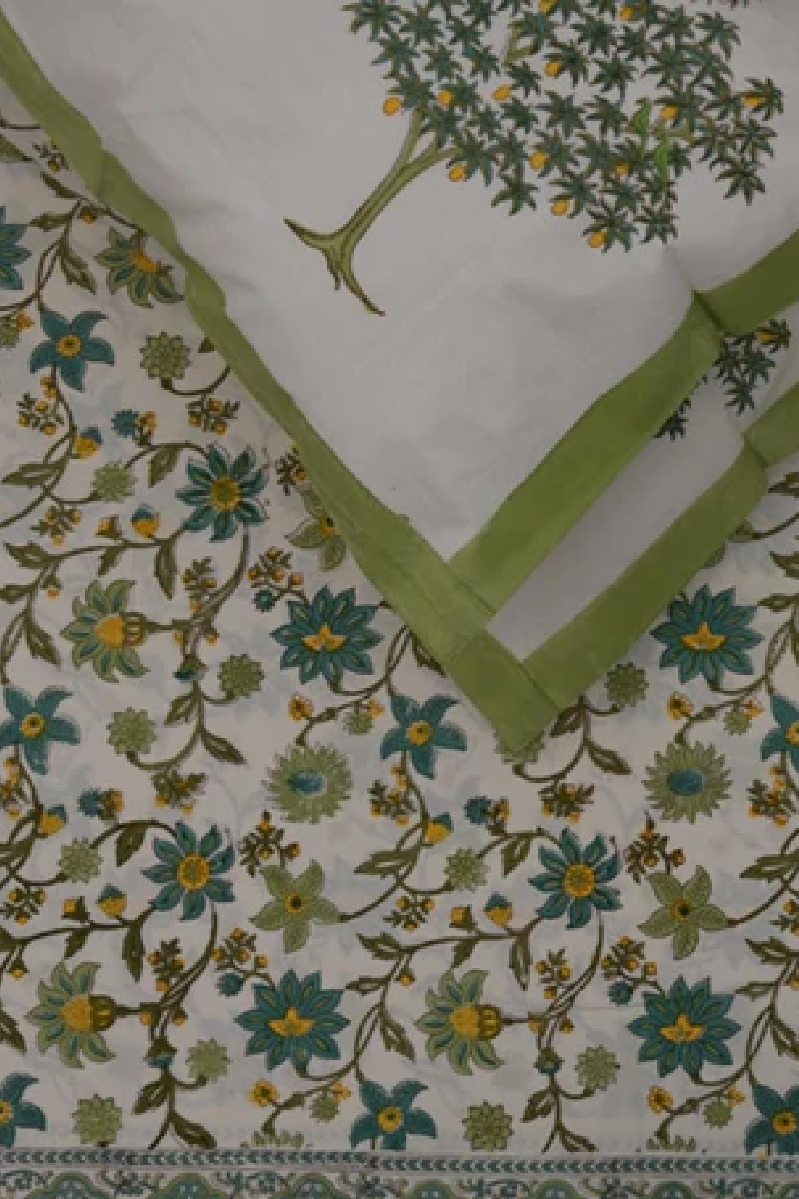 Green Floral Bed Sheet
