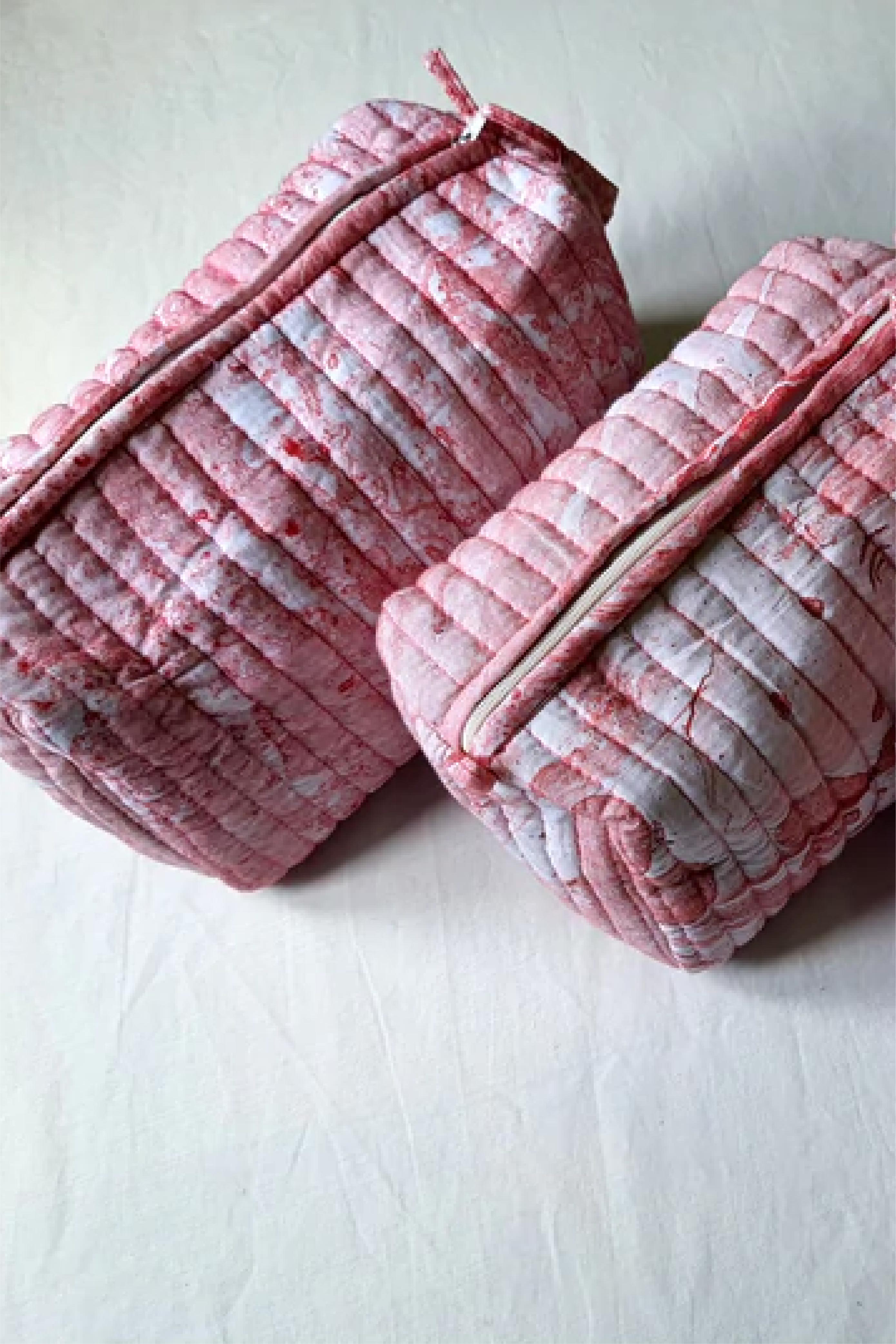 Pink Marble-Quilted Pouch Set S/3