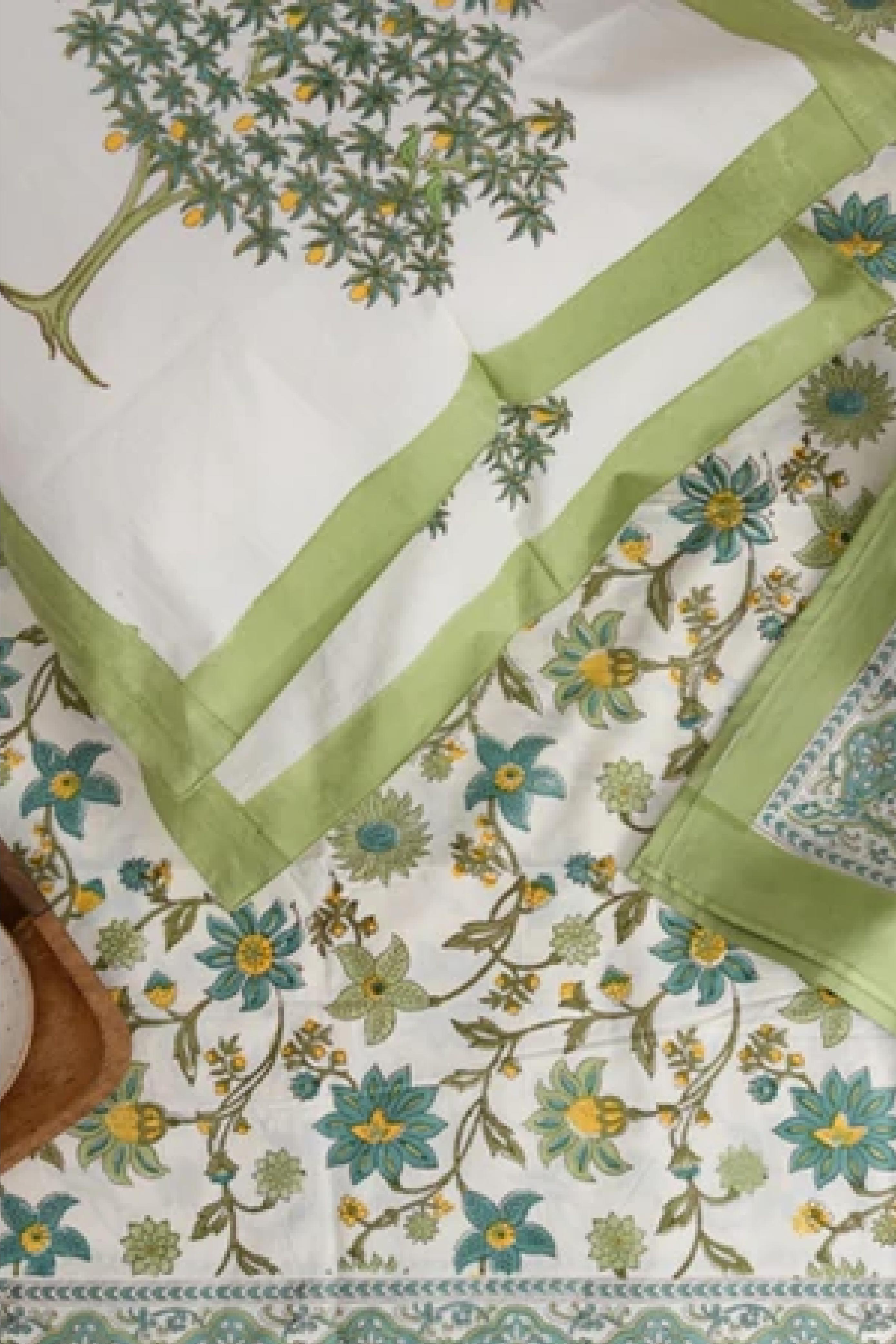 Green Floral Bed Sheet