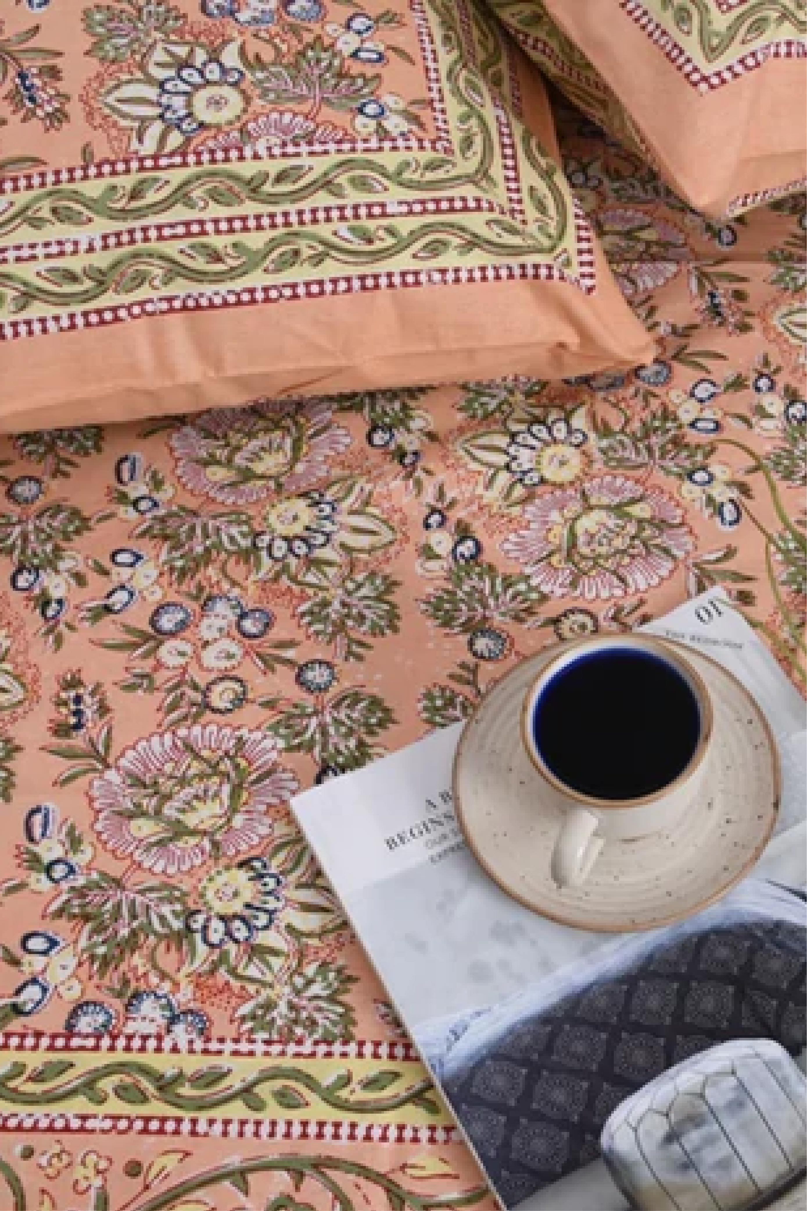 Peach Jaal Bed Sheet