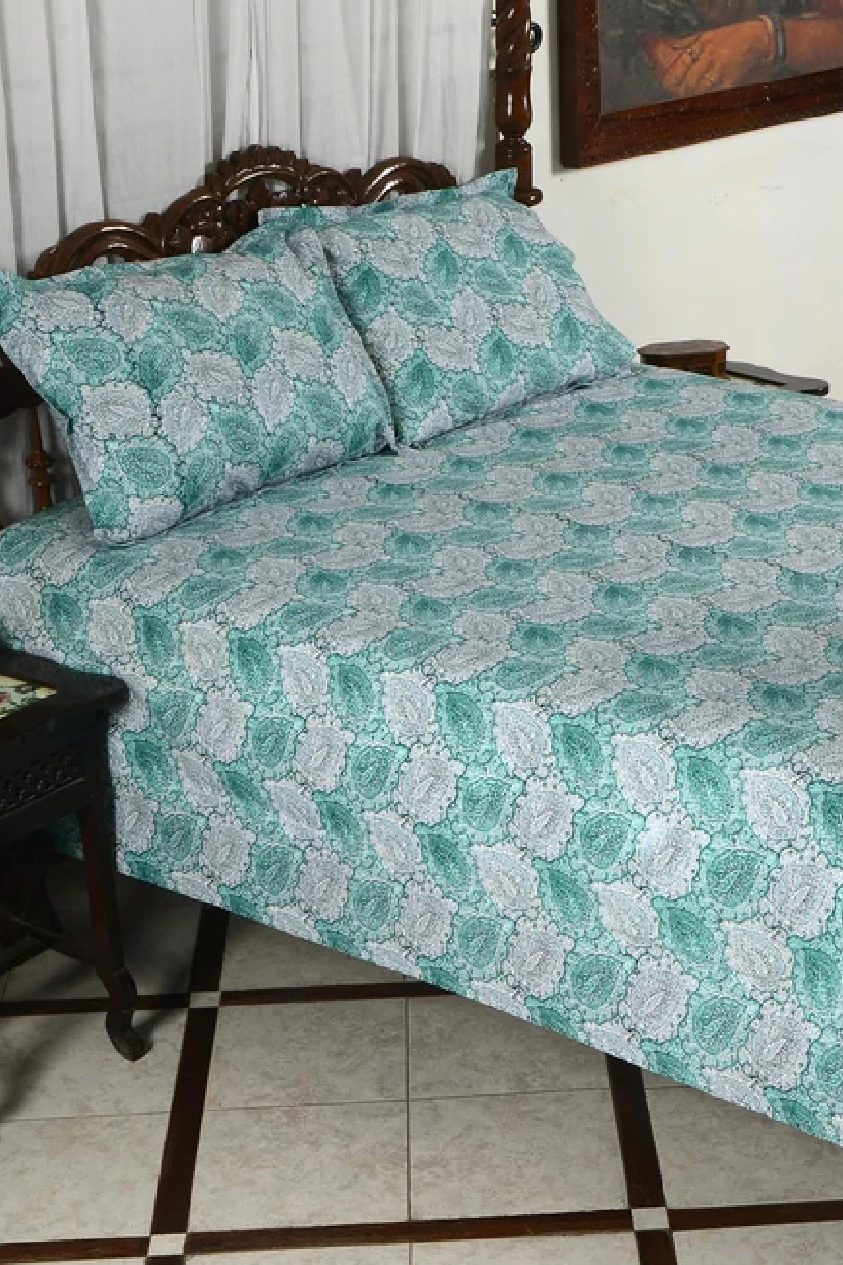 Sea Green Leaves - Bed Sheet