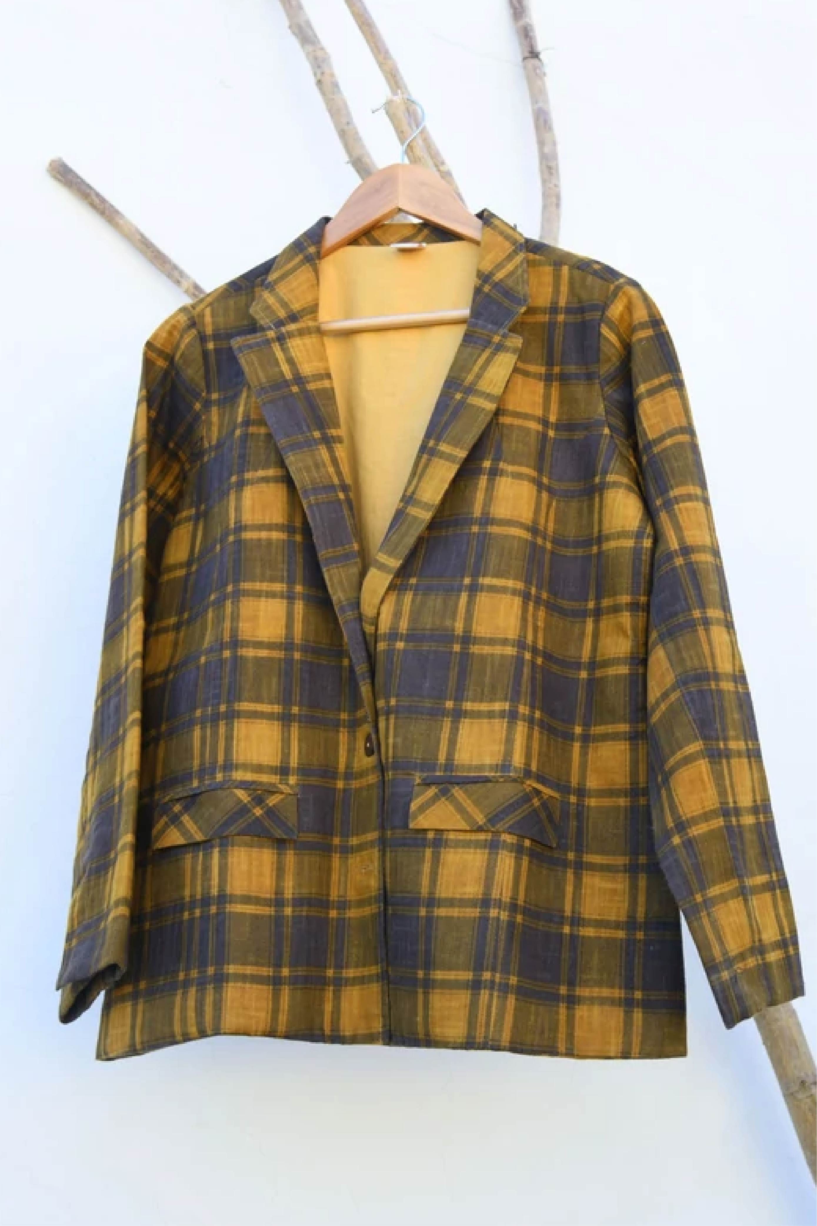 Women Blazer Yellow Checks