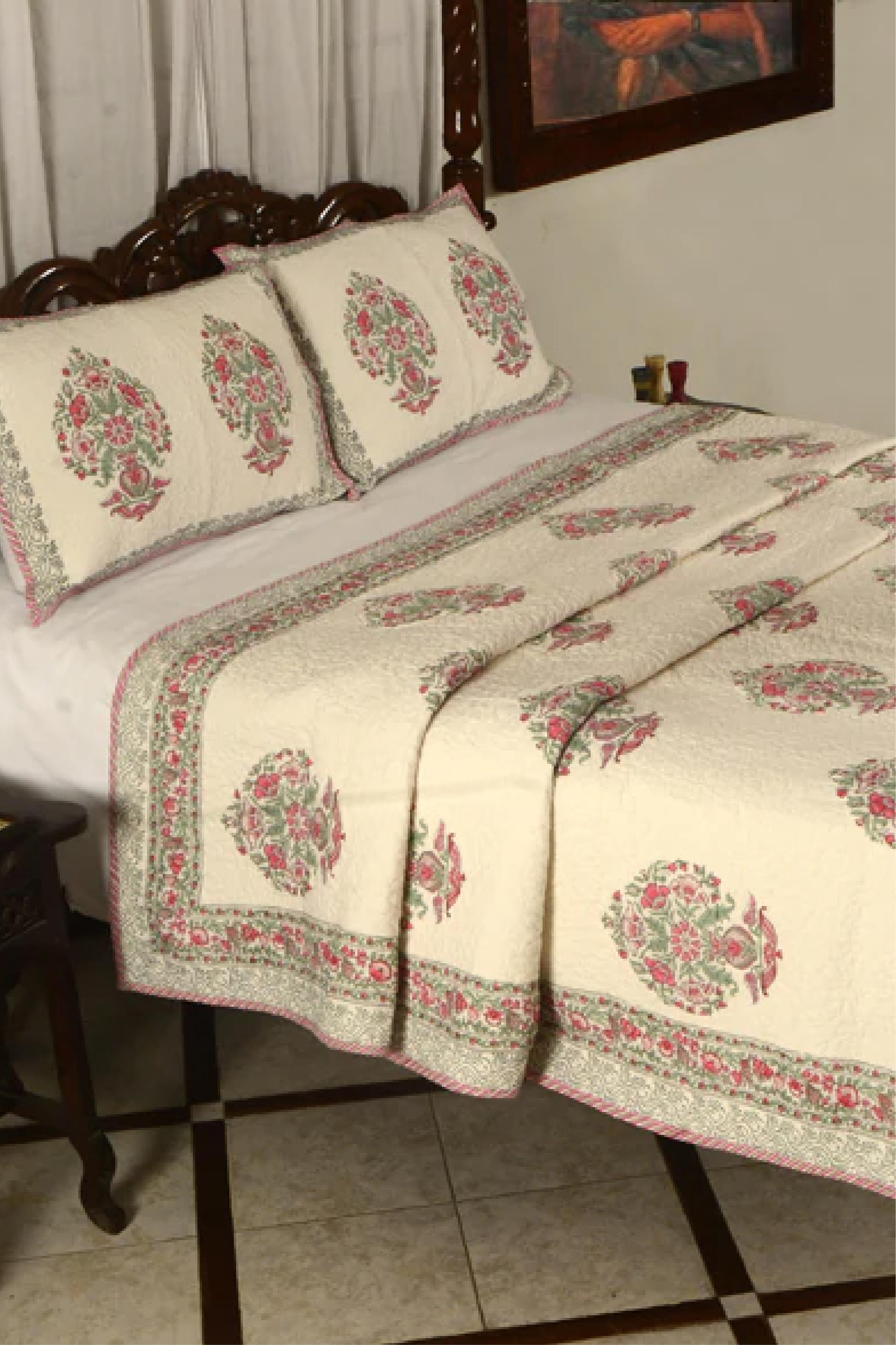 Pink & Green - Quilted Bedcover