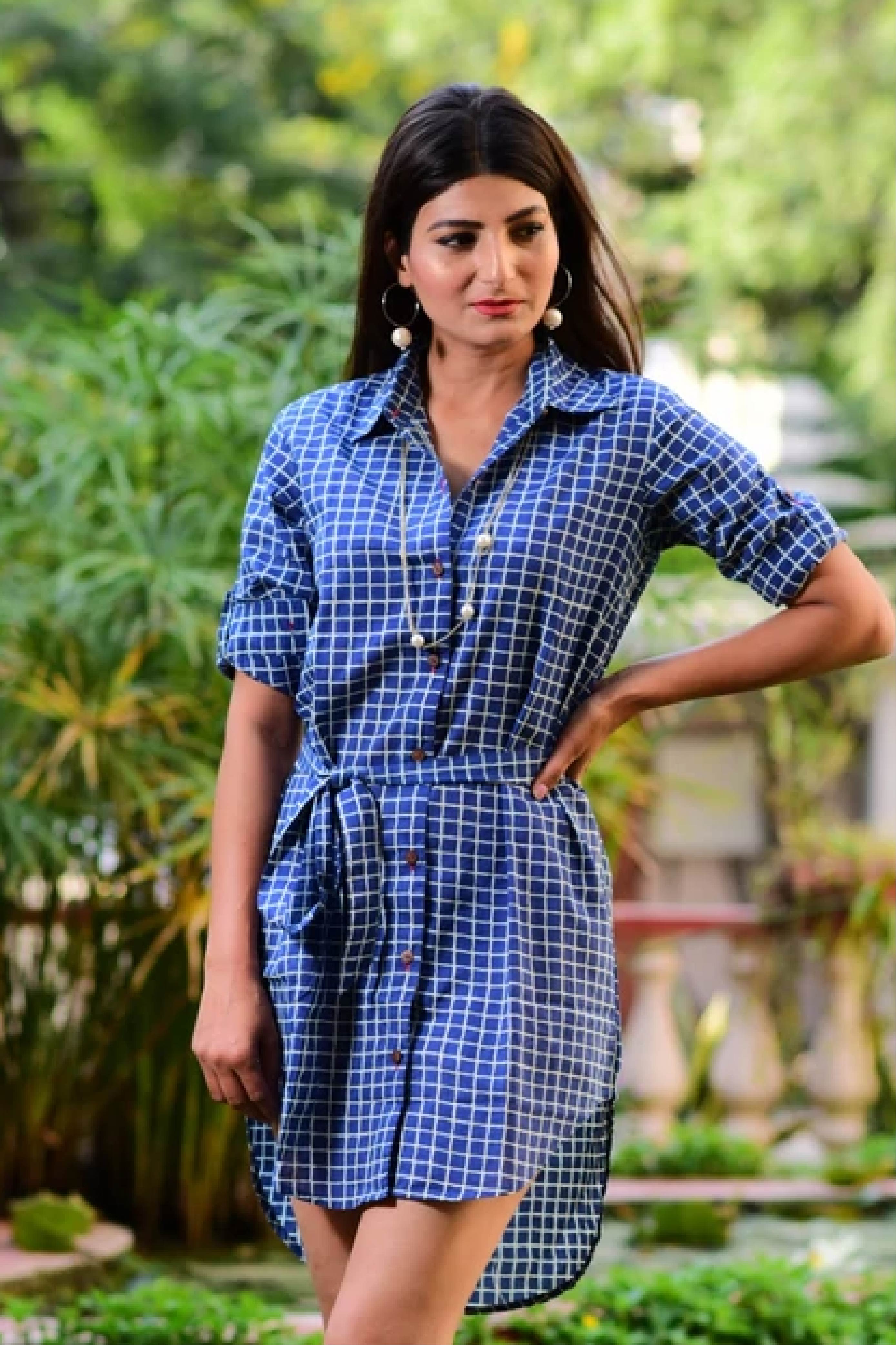Women Timeless Check Shirt Dress