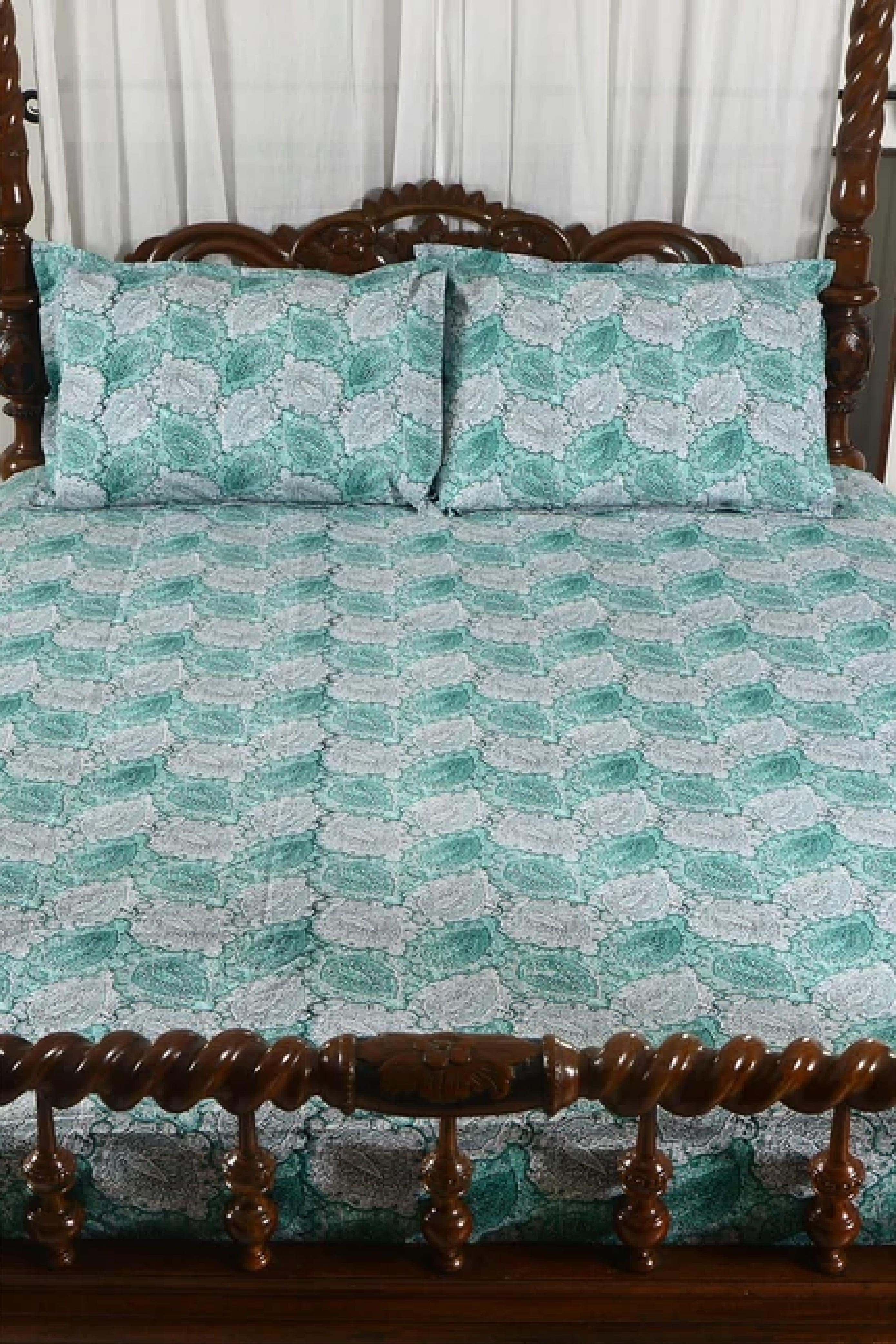 Sea Green Leaves - Bed Sheet