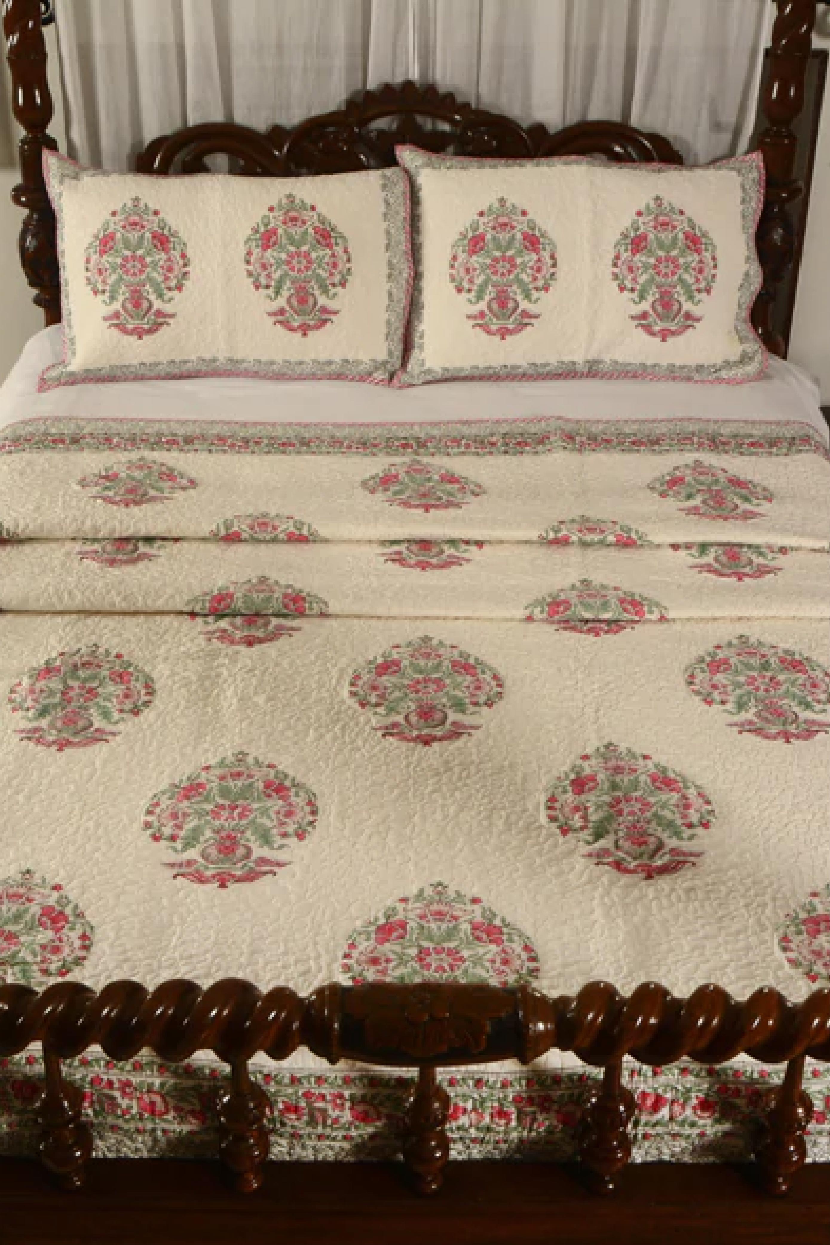 Pink & Green - Quilted Bedcover