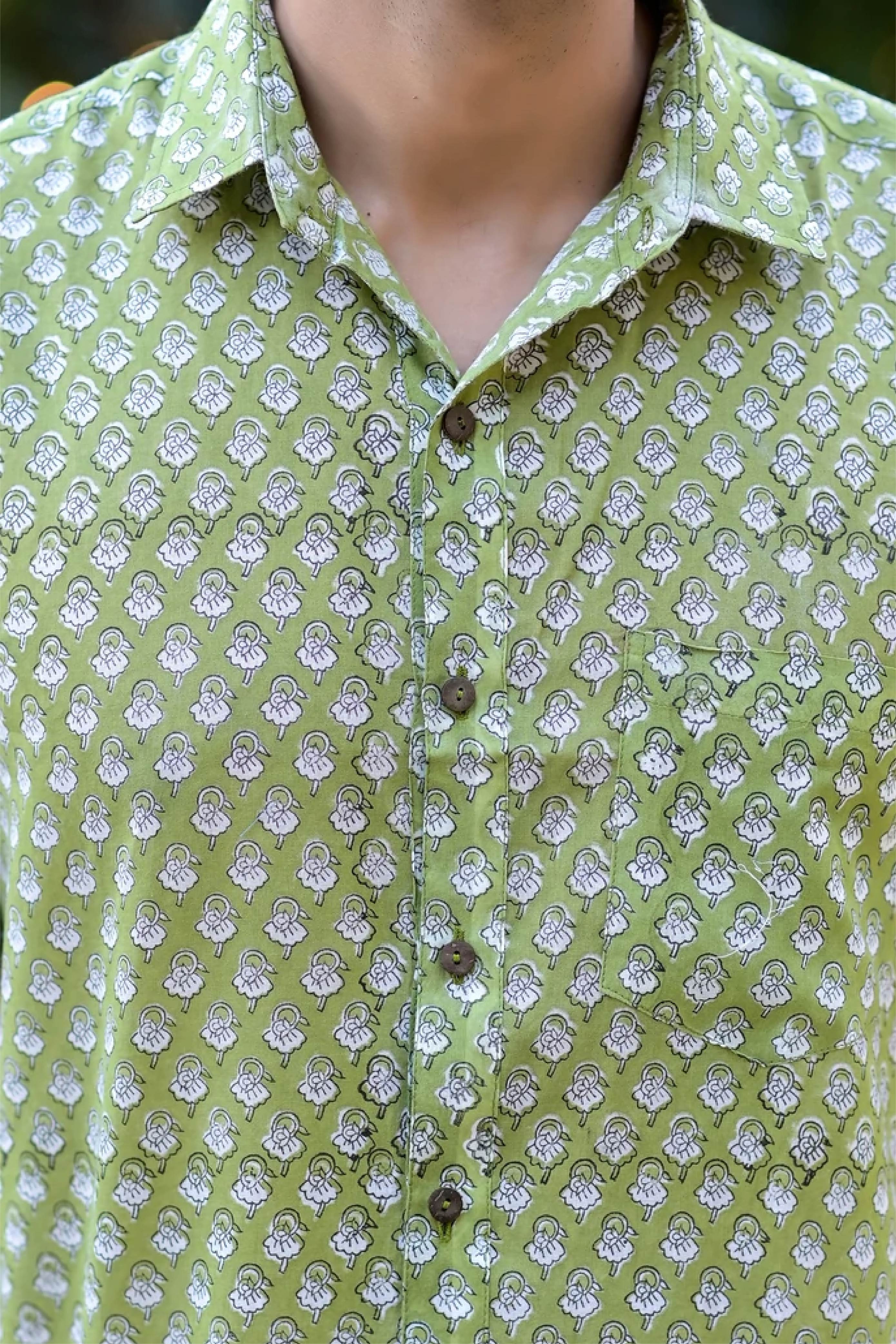 Men Half Sleeve Shirt Green Booti