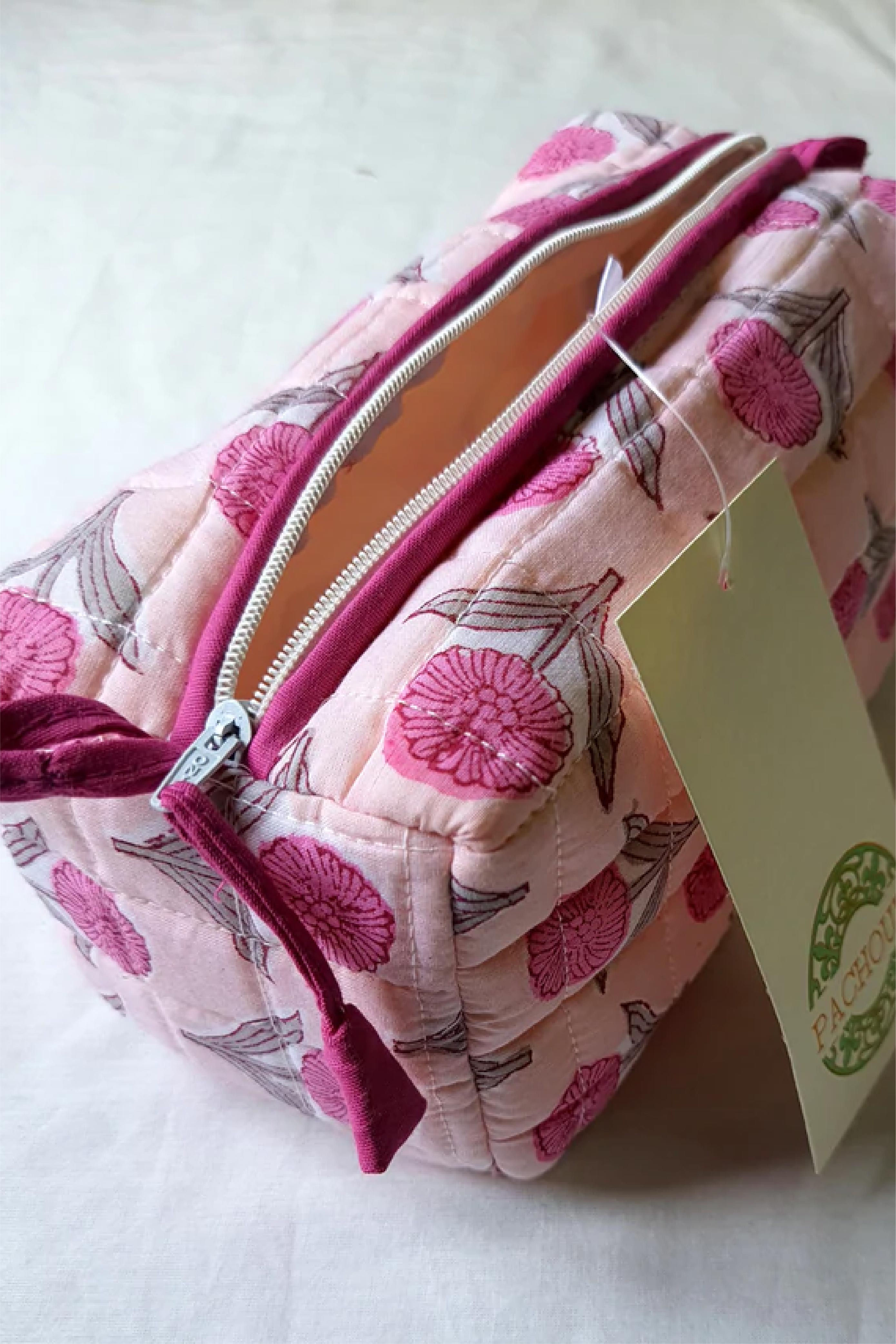 Pink Motif-Quilted Pouch Set S/3