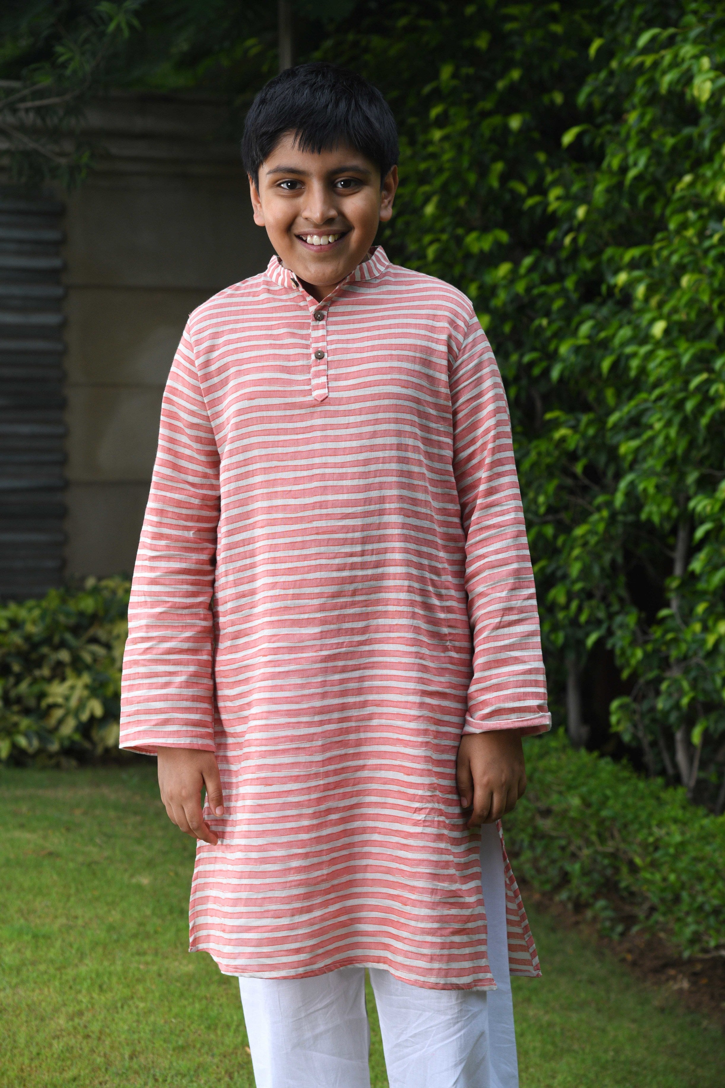 Boys Striped Peach Kurta