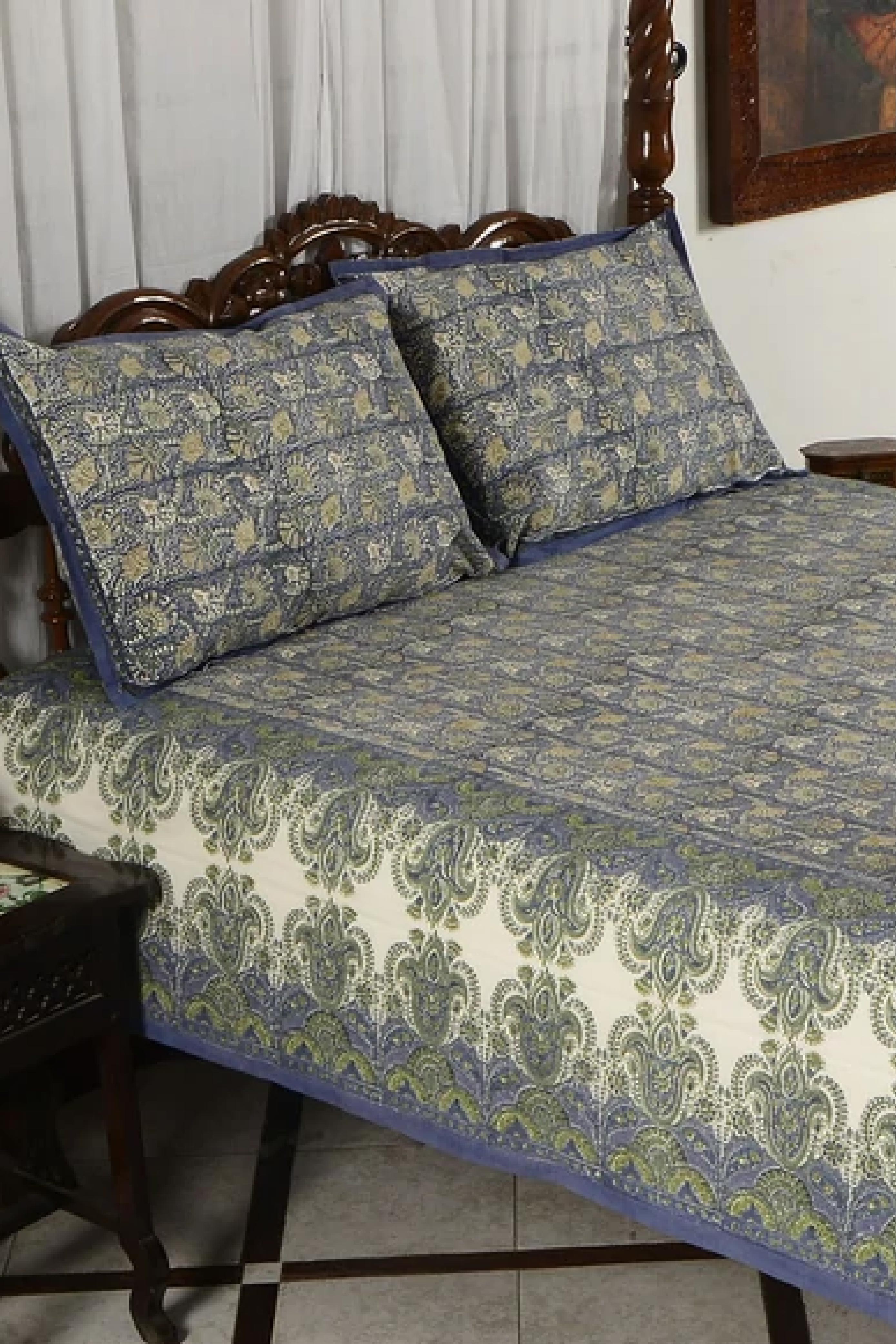 Green Blue Floral- Bed Sheet