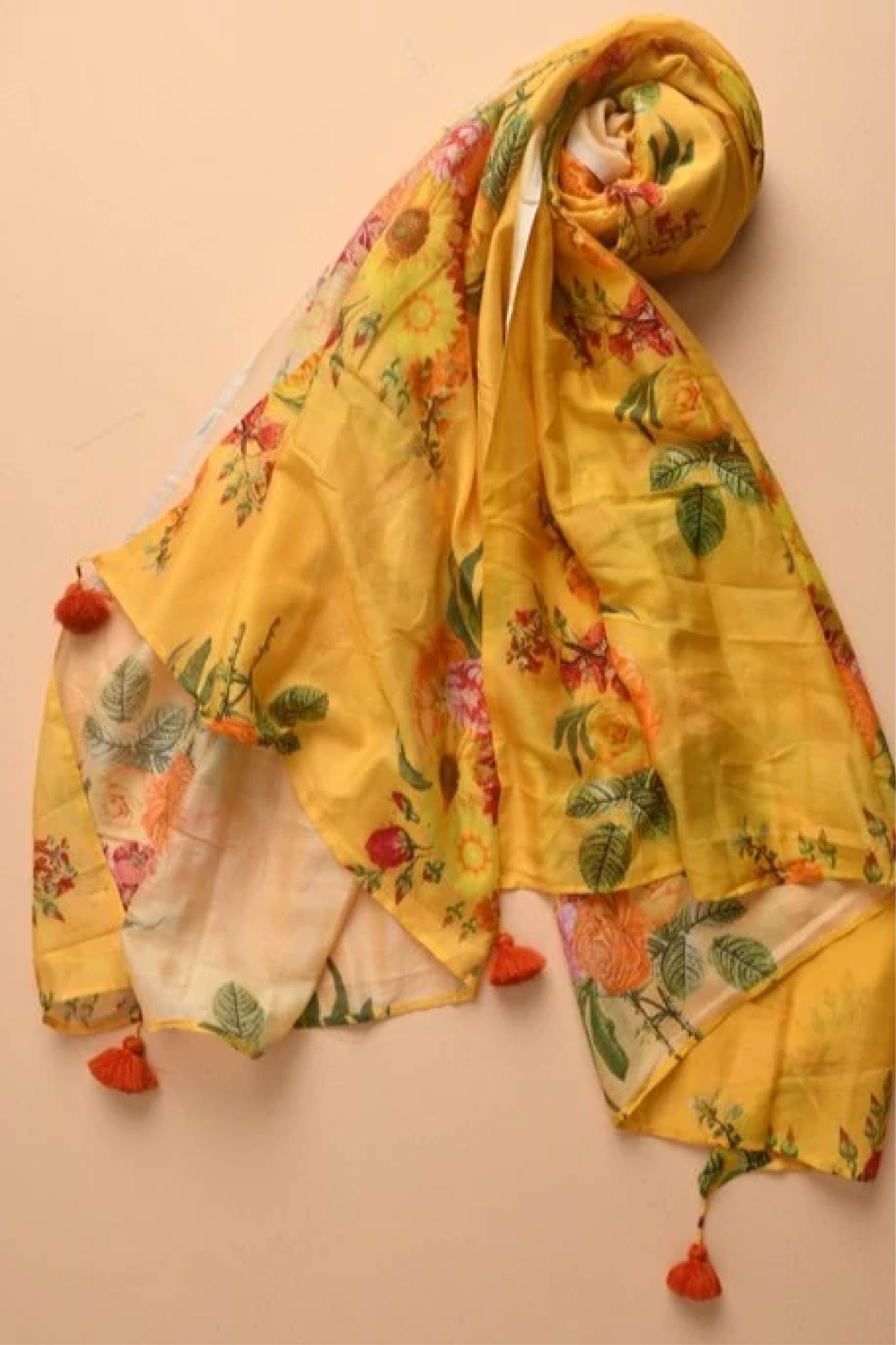 Women Yellow Cotton Chanderi Dupatta