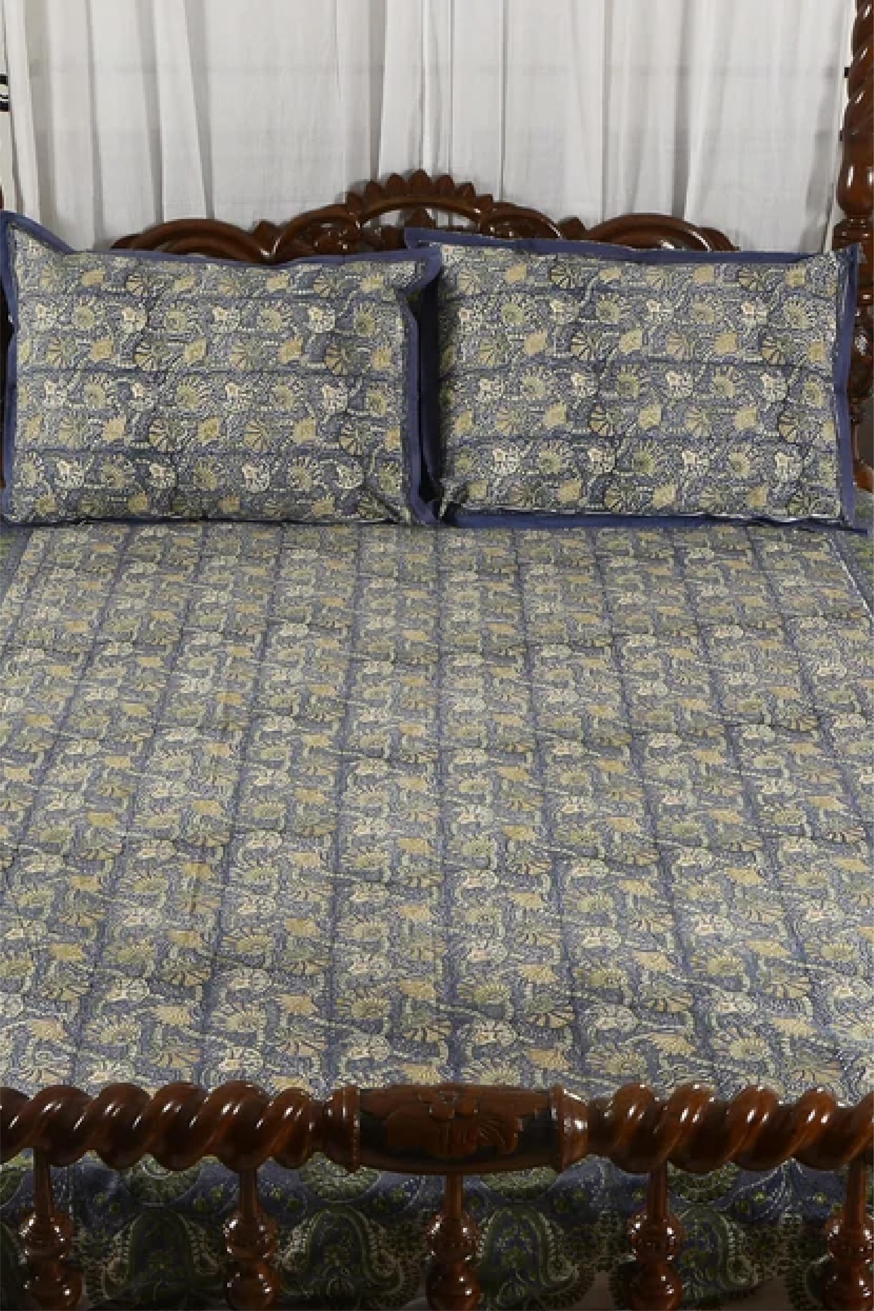 Green Blue Floral- Bed Sheet