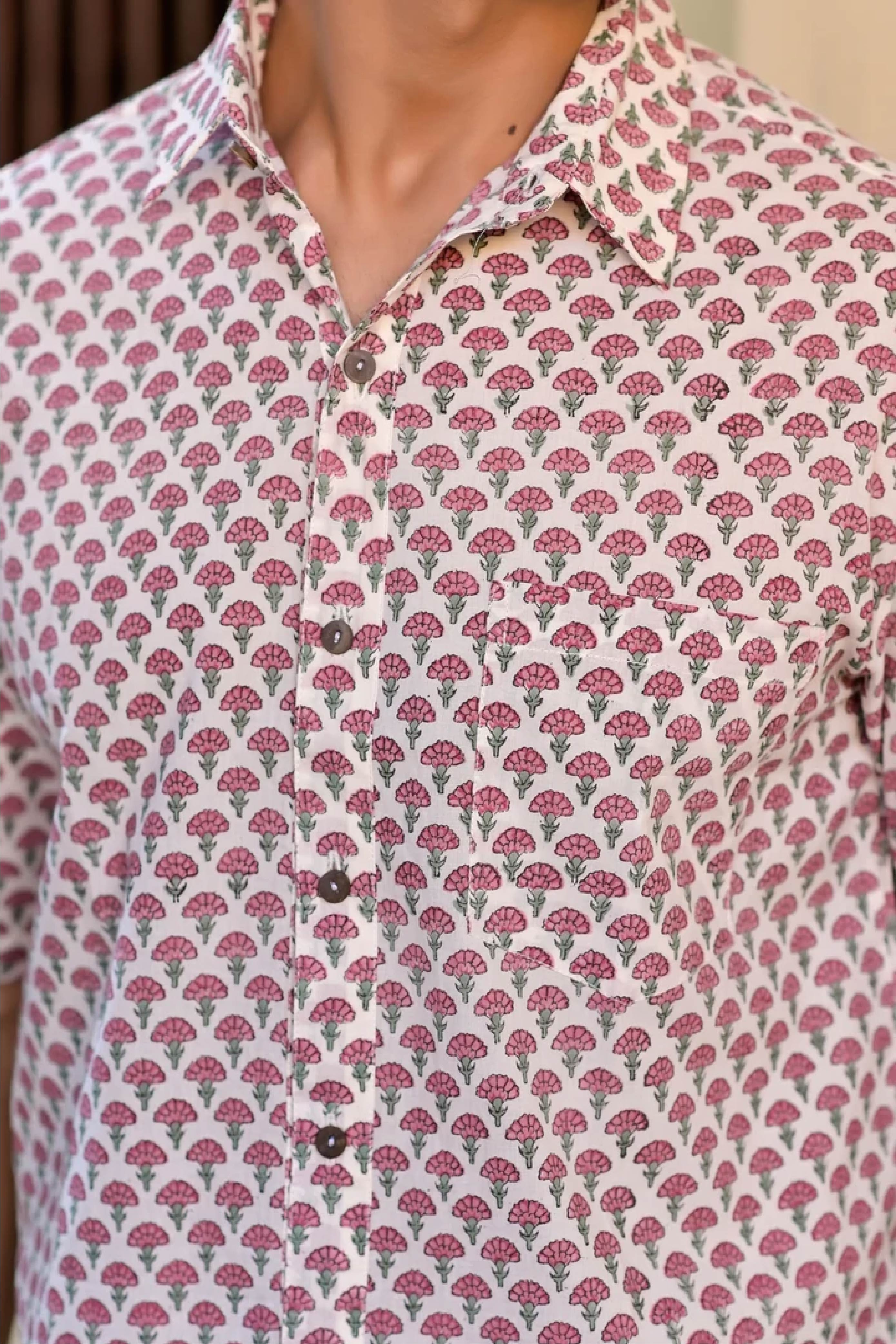 Men Half Sleeve Shirt Marigold Pink