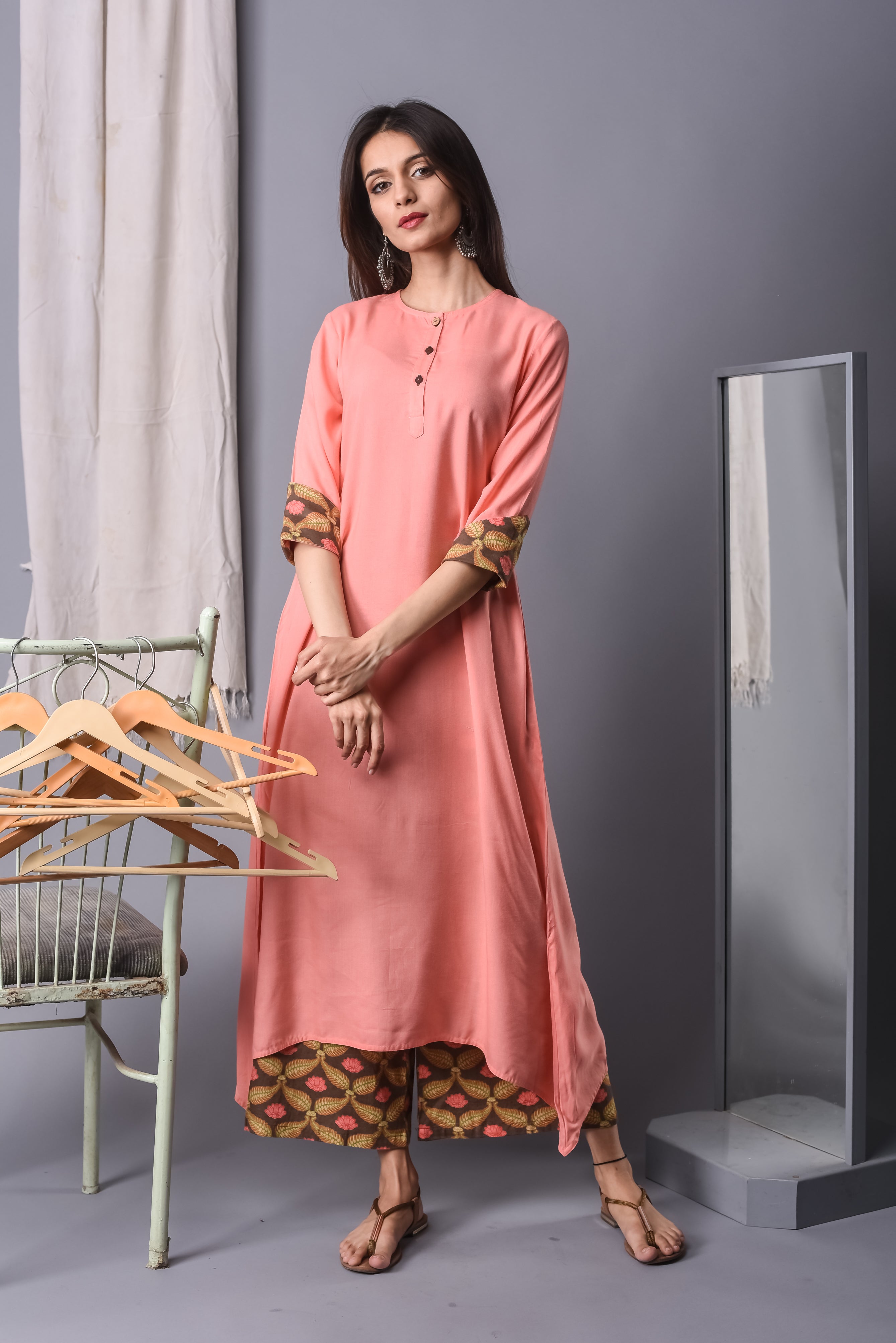 Kurta Set Women Set of 2 Uneven Peach