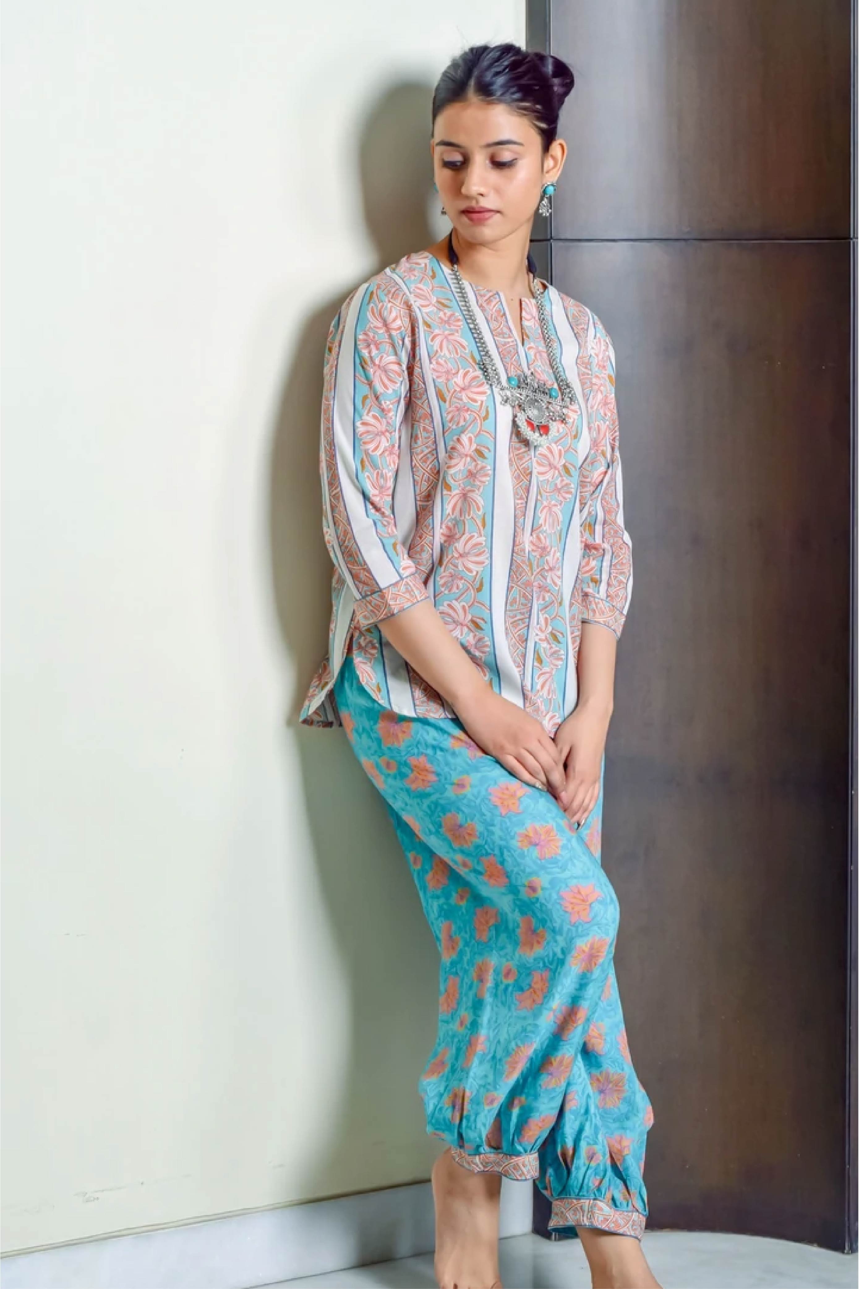 PJ Set Women Set of 2 Aqua Lily