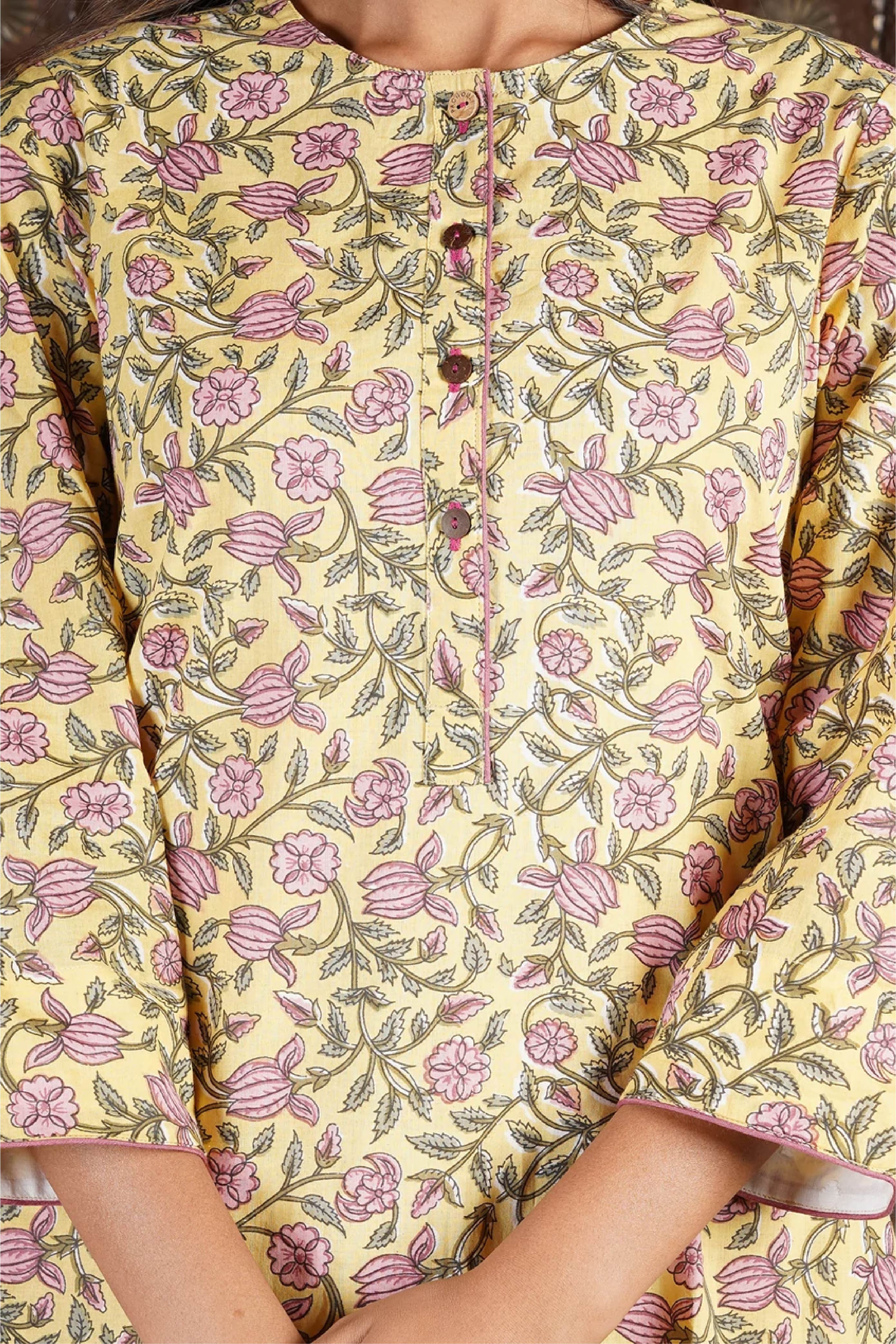 Kurta Set Women Set of 2 "Sunshine" Yellow Floral