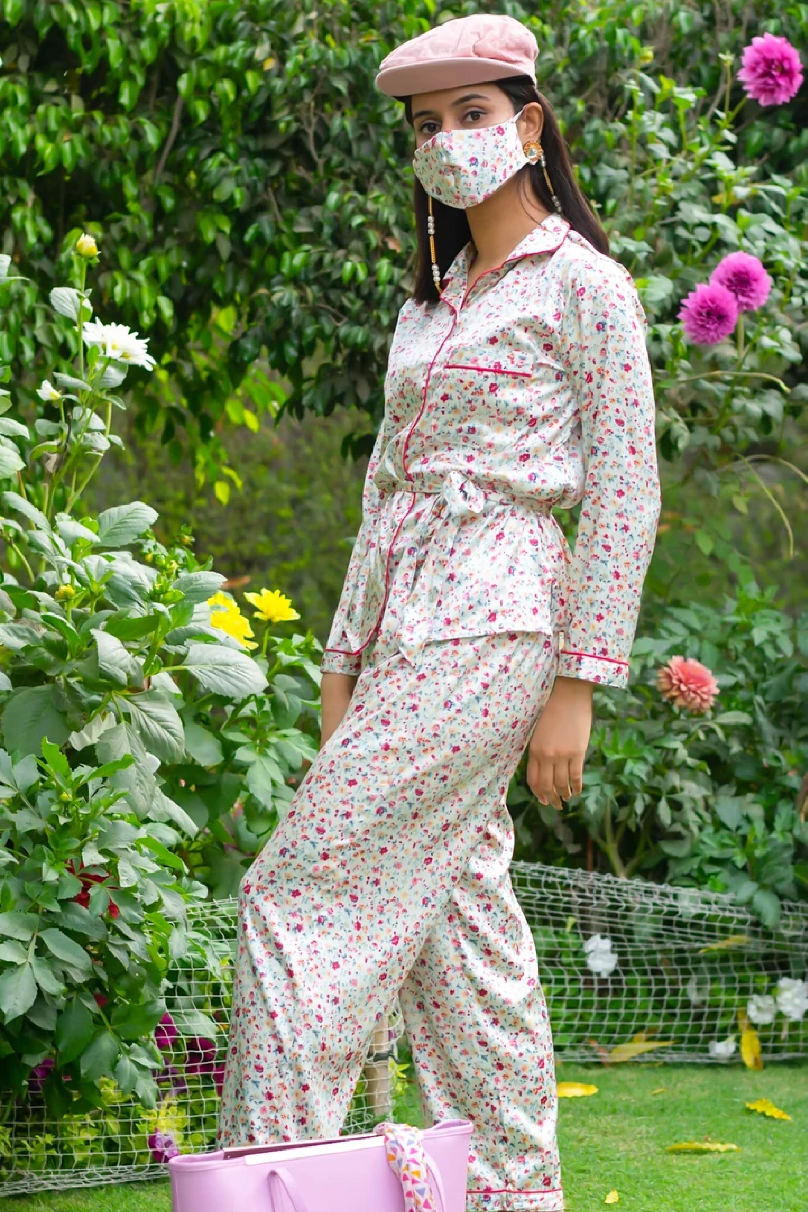 PJ Set Women Set of 2 French Peony Satin