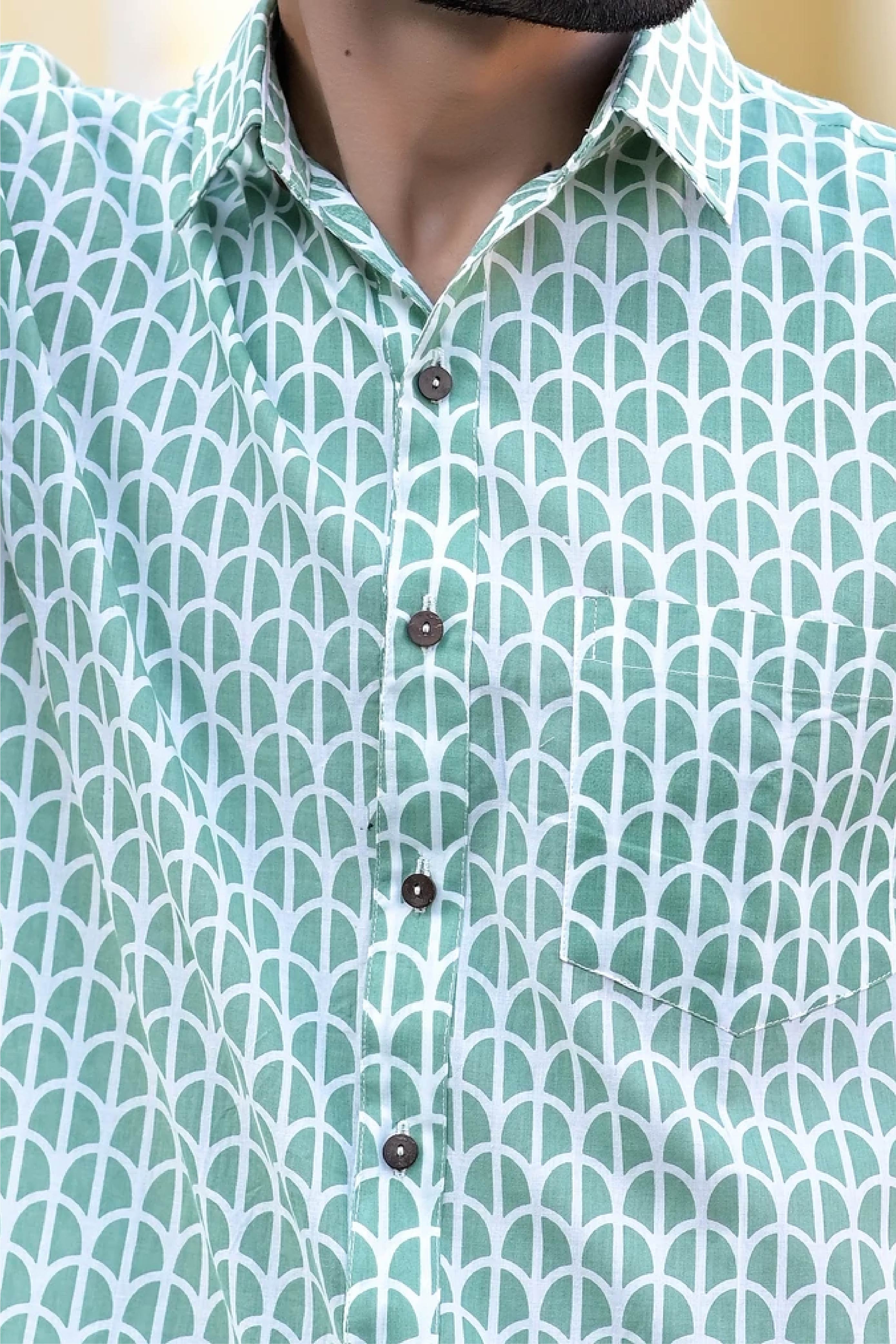 Shirt Half Sleeve Mens Scallop Chain Green