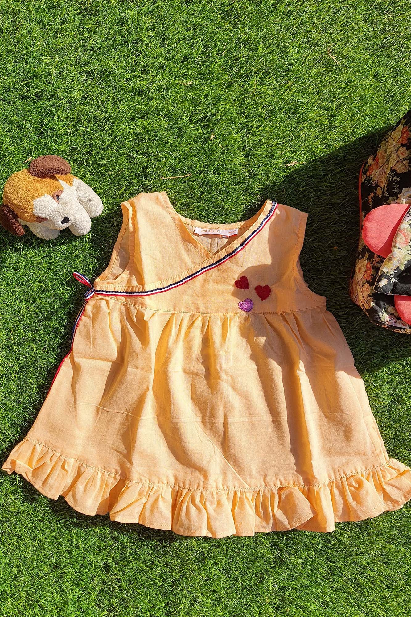 Infant Girl Frock Embroidered Peach