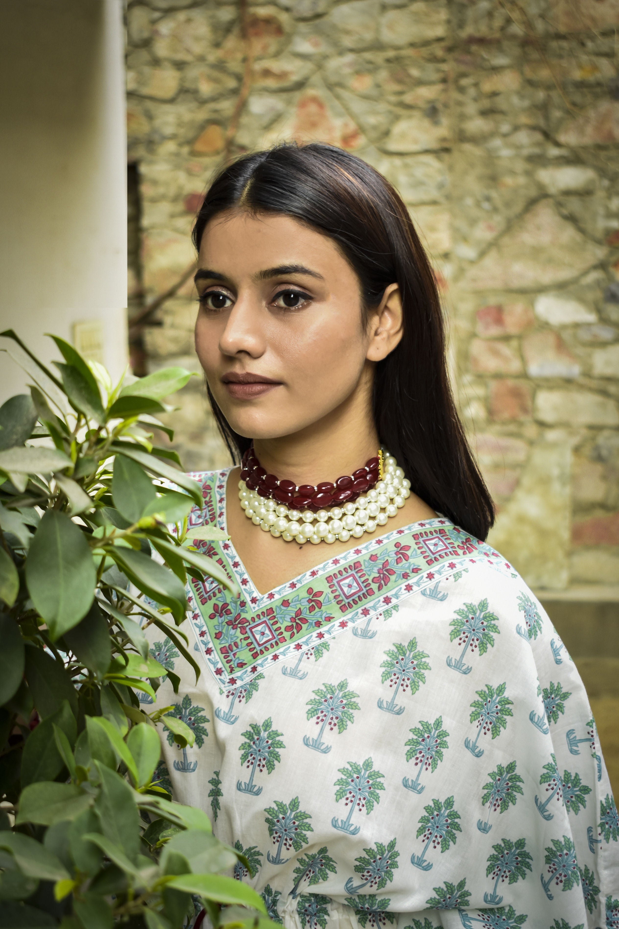 Kaftan Long Women Palm Tree Aqua