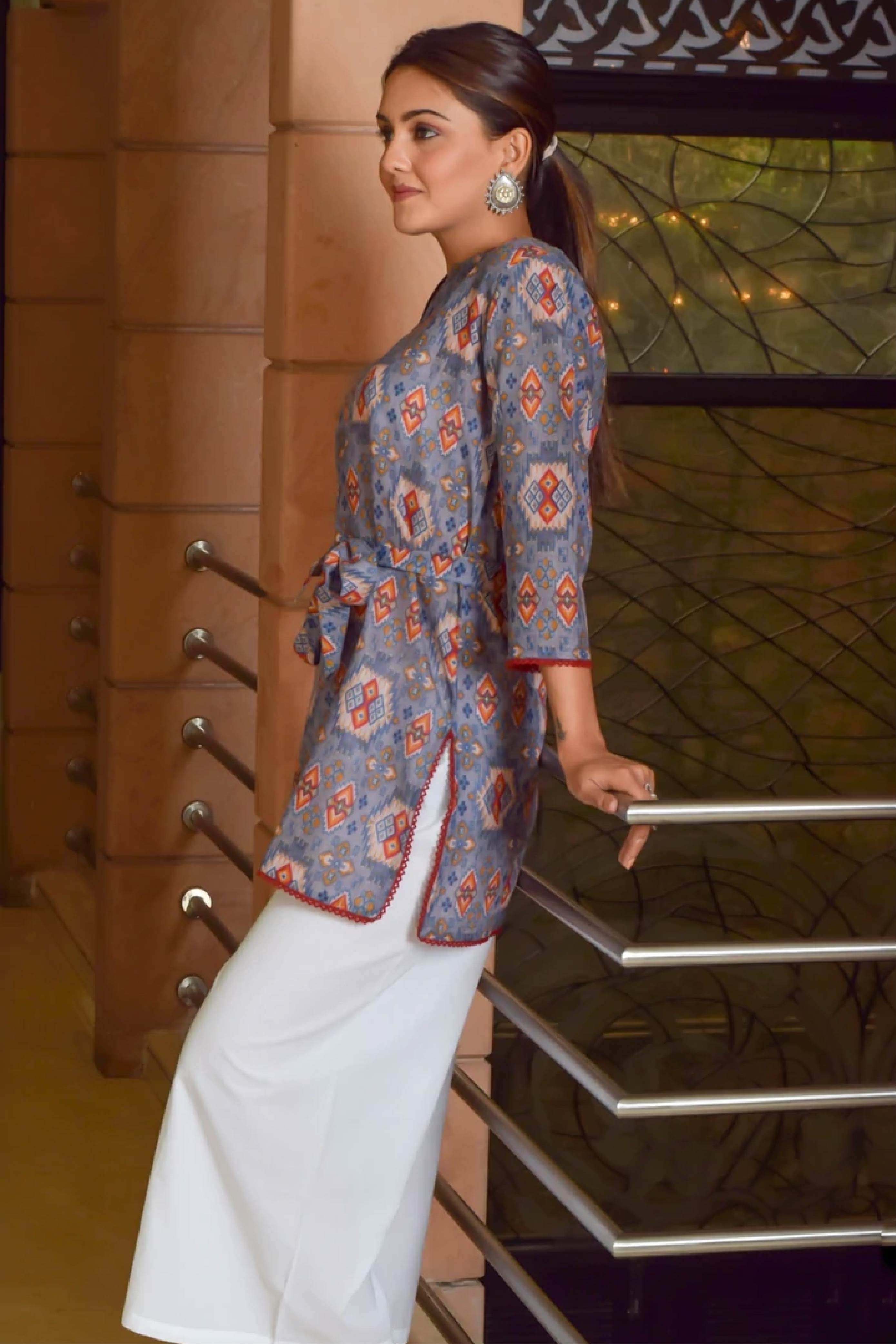 Kurta Set Women Set of 2 Geometrical Blue