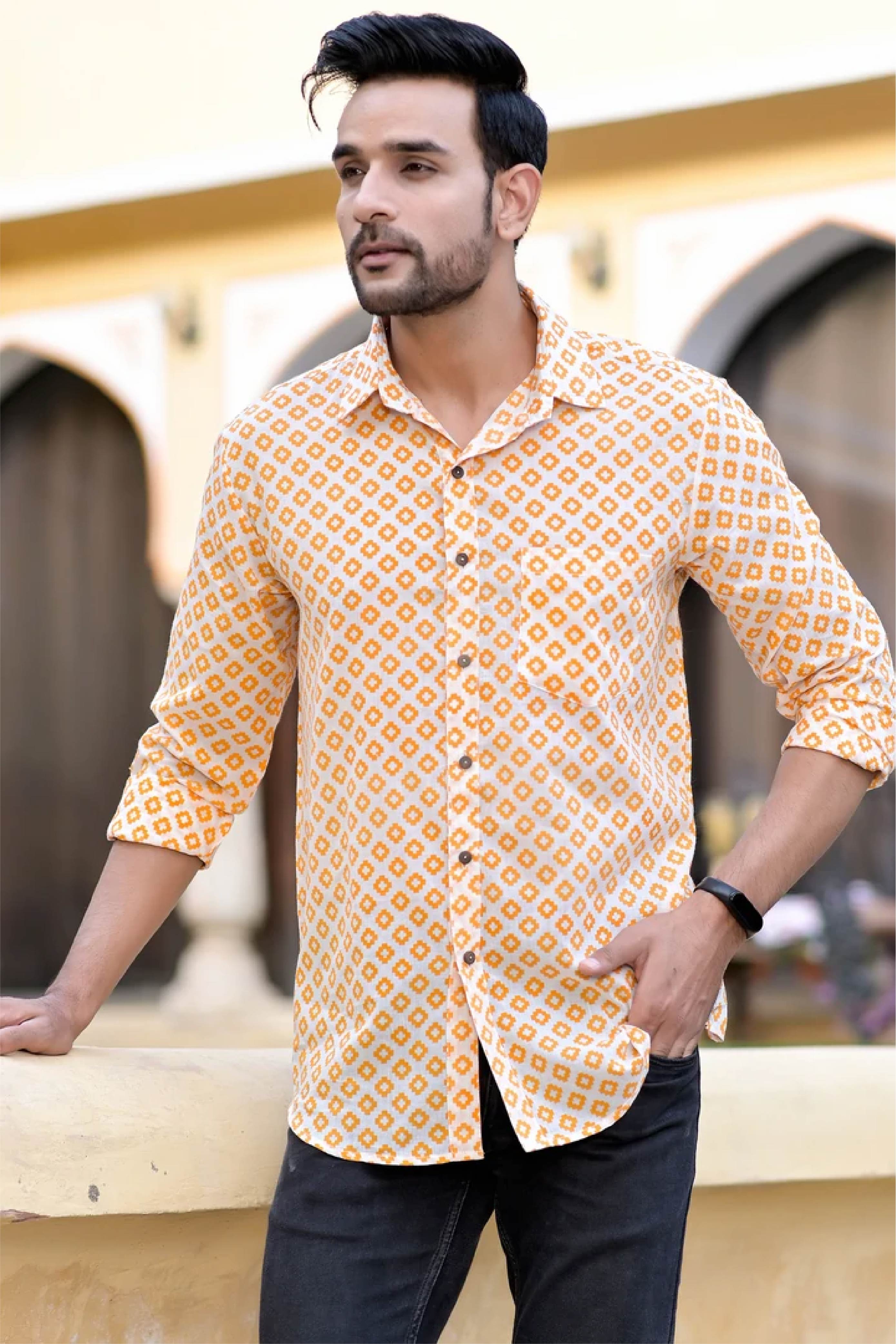 Shirt Full Sleeve Mens Moroccan Orange